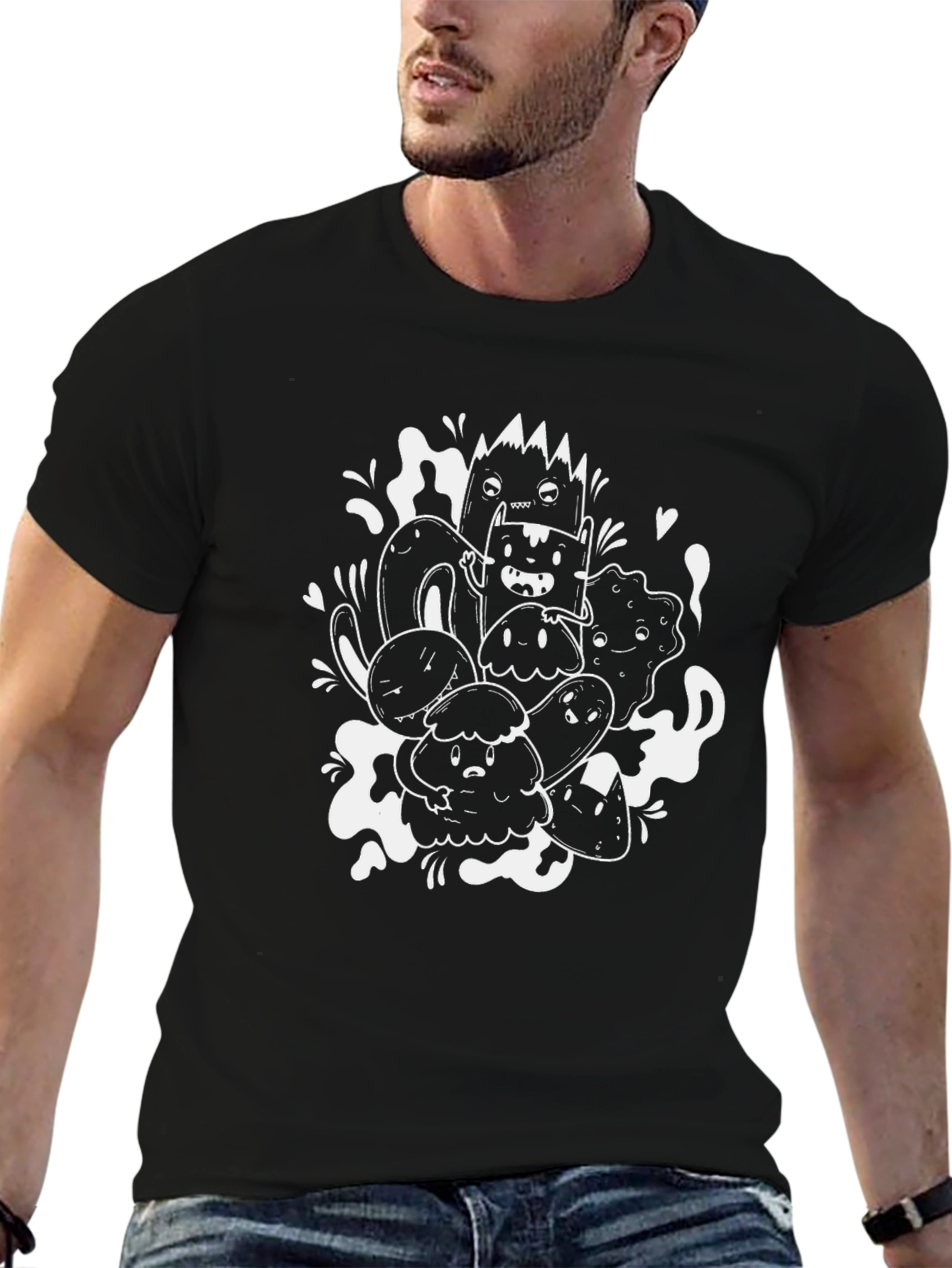 Doodle Art Graphic Tee - Unique Black T-Shirt