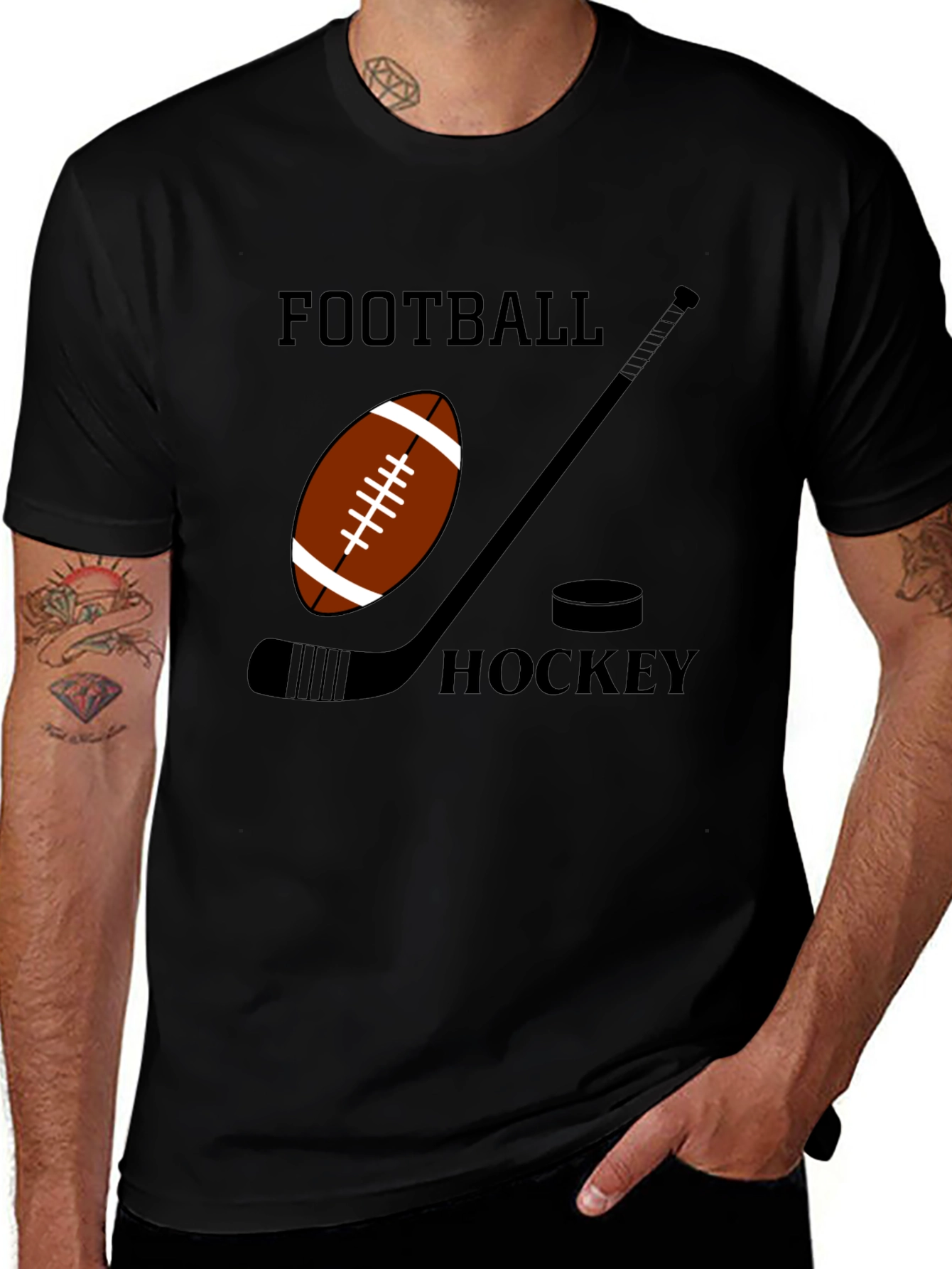 Football & Hockey Graphic Black T-Shirt