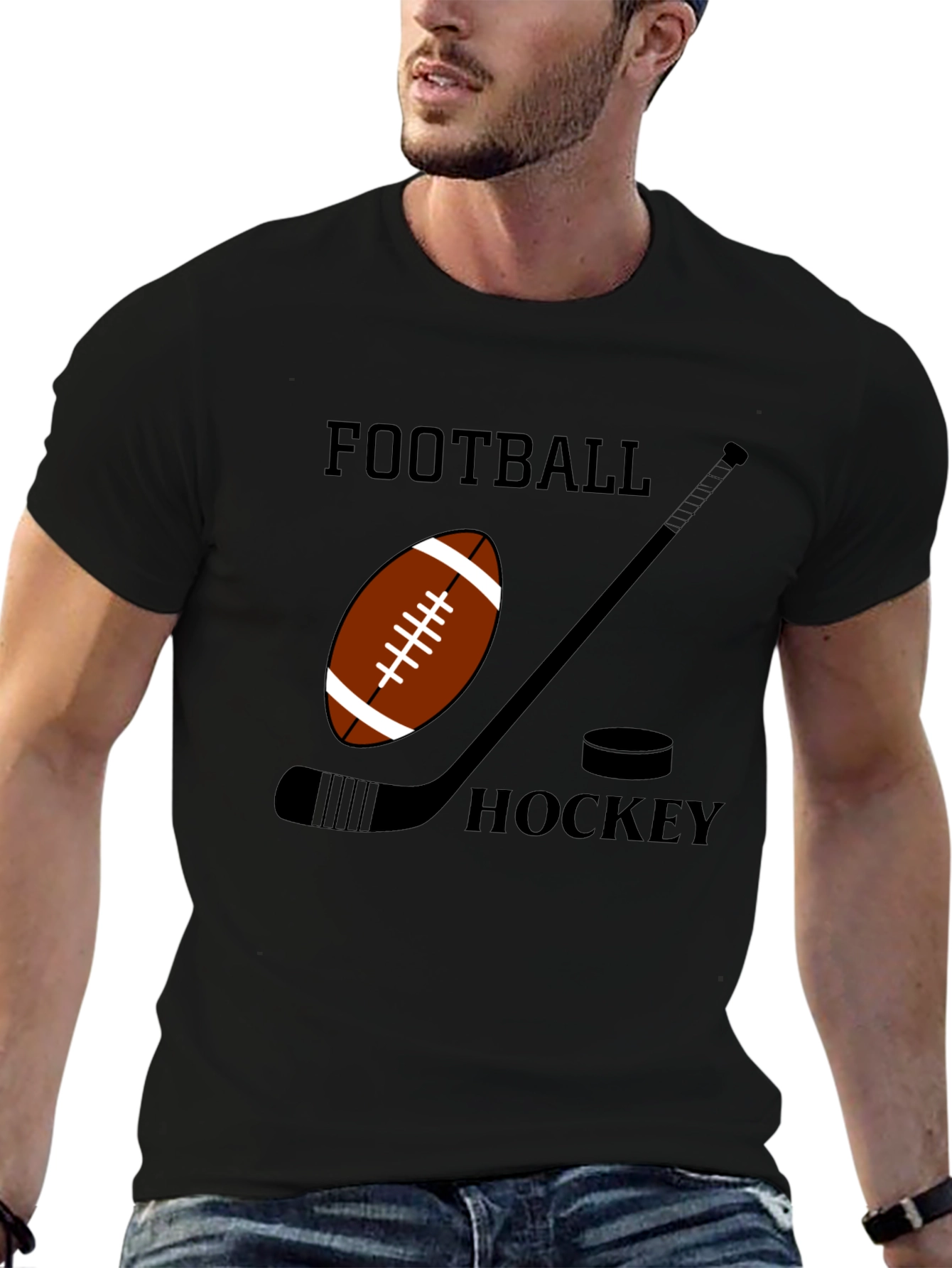 Football & Hockey Graphic Black T-Shirt