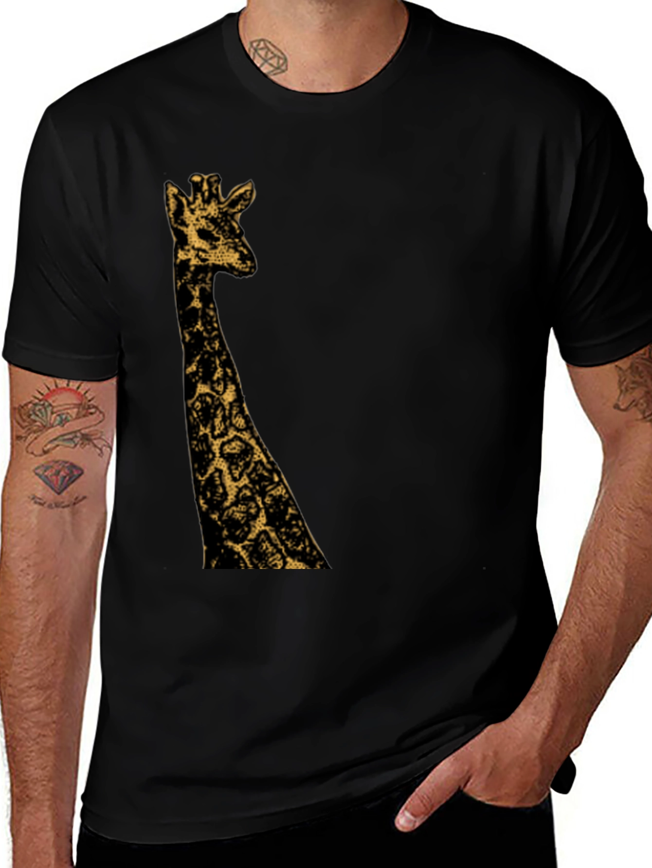 Giraffe Graphic Black T-Shirt - Mens Fashion Tee