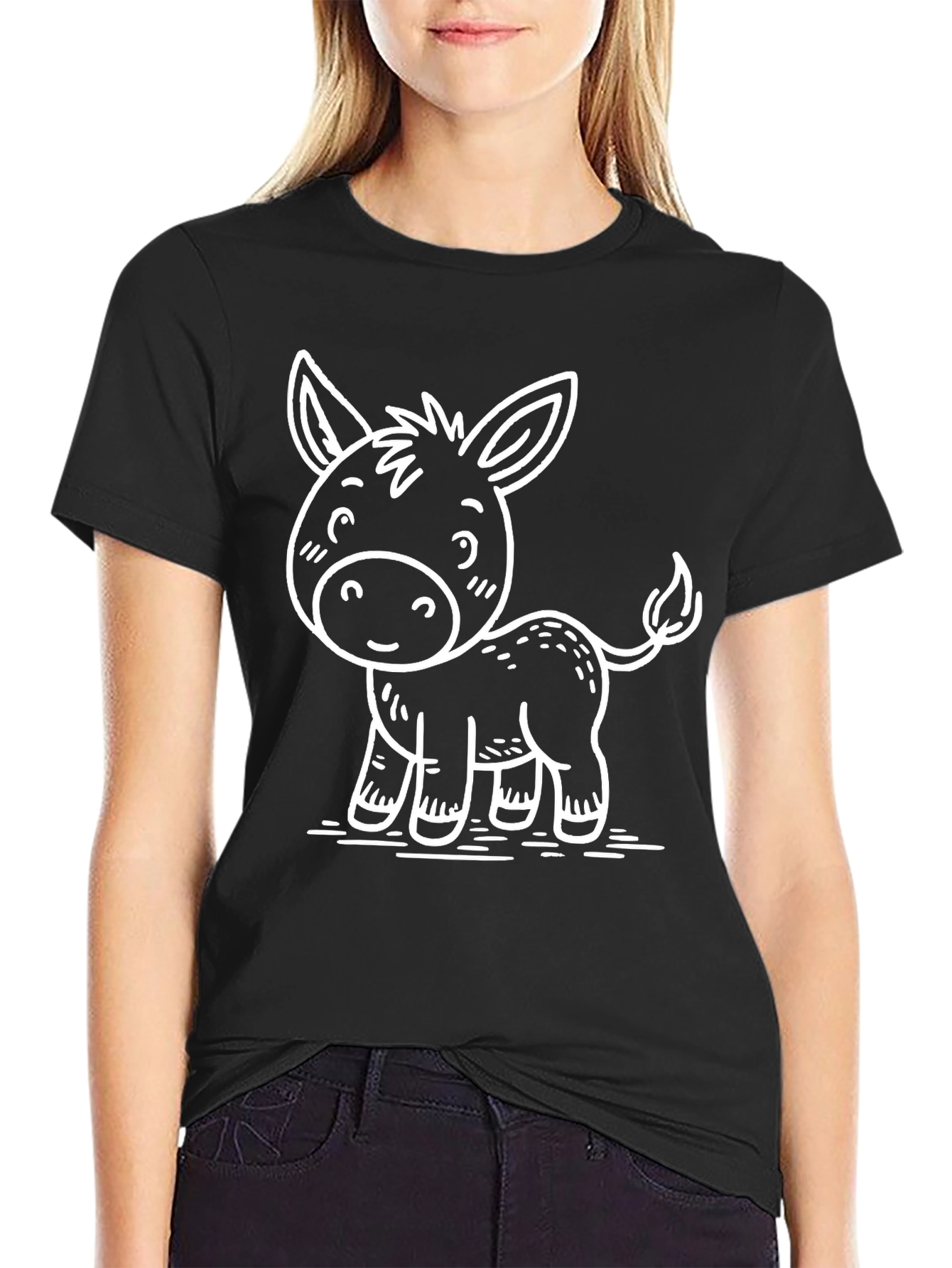Cute Donkey Graphic Tee - Black