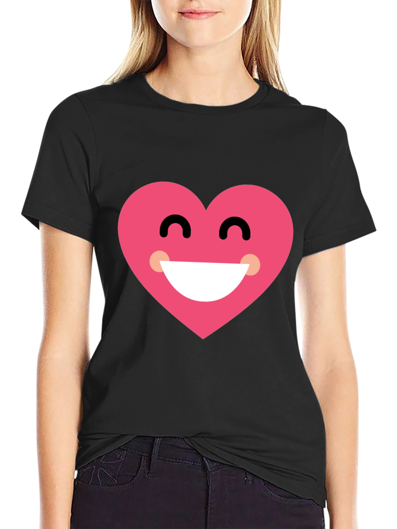 Heart Smile Black T-Shirt - Cheerful Graphic Tee