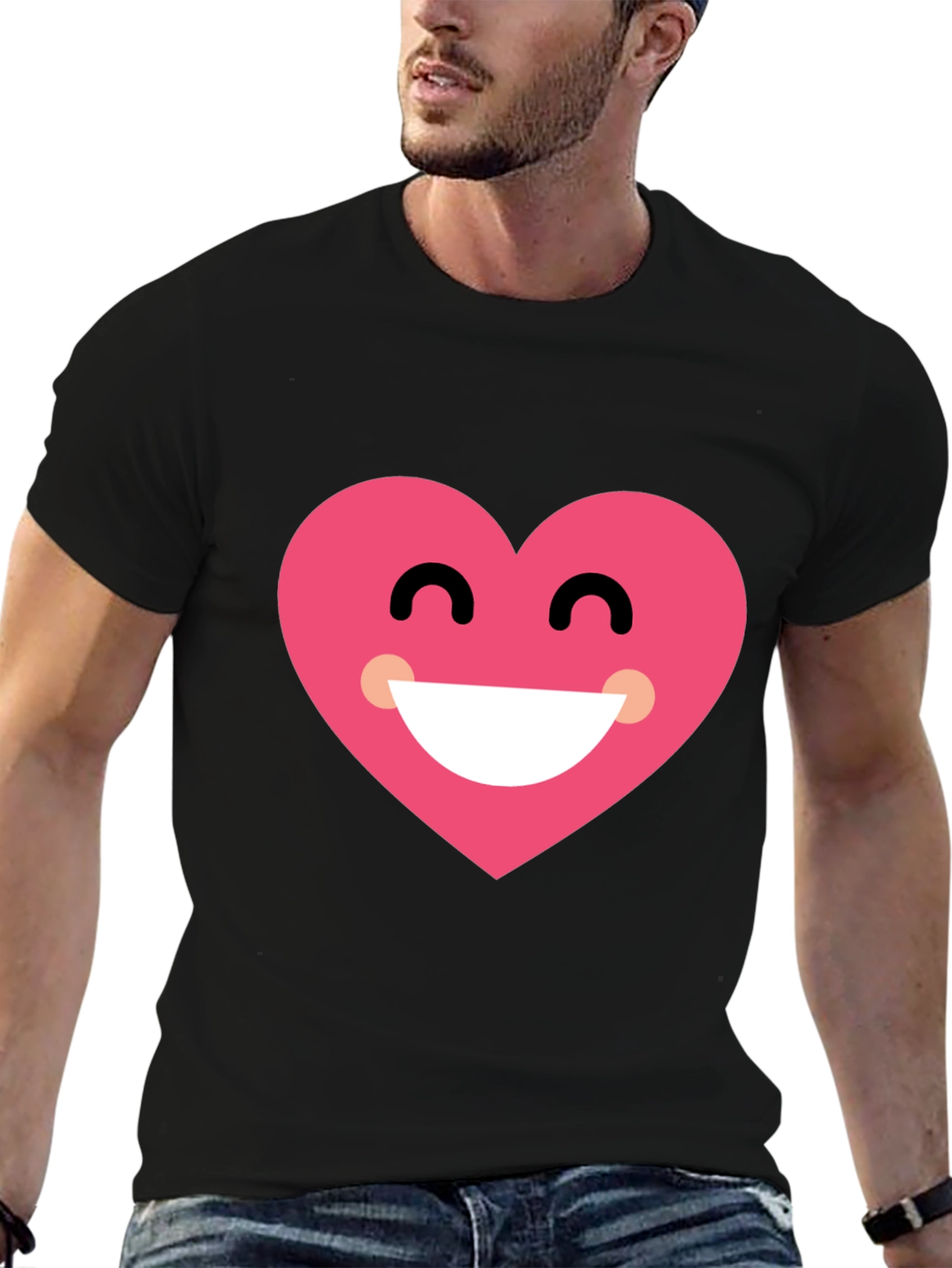 Heart Smile Black T-Shirt - Cheerful Graphic Tee