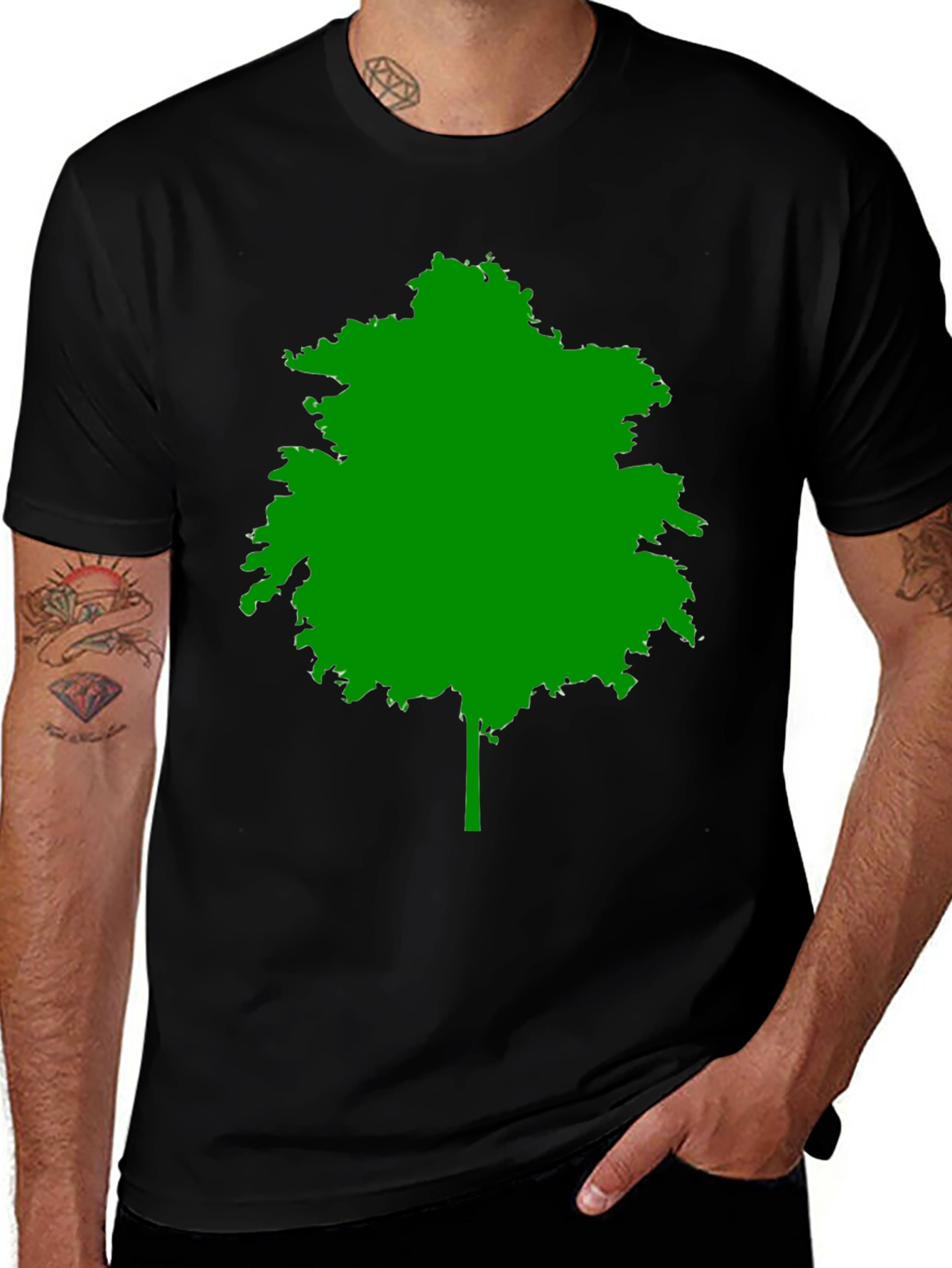 Green Tree Silhouette Black T-Shirt