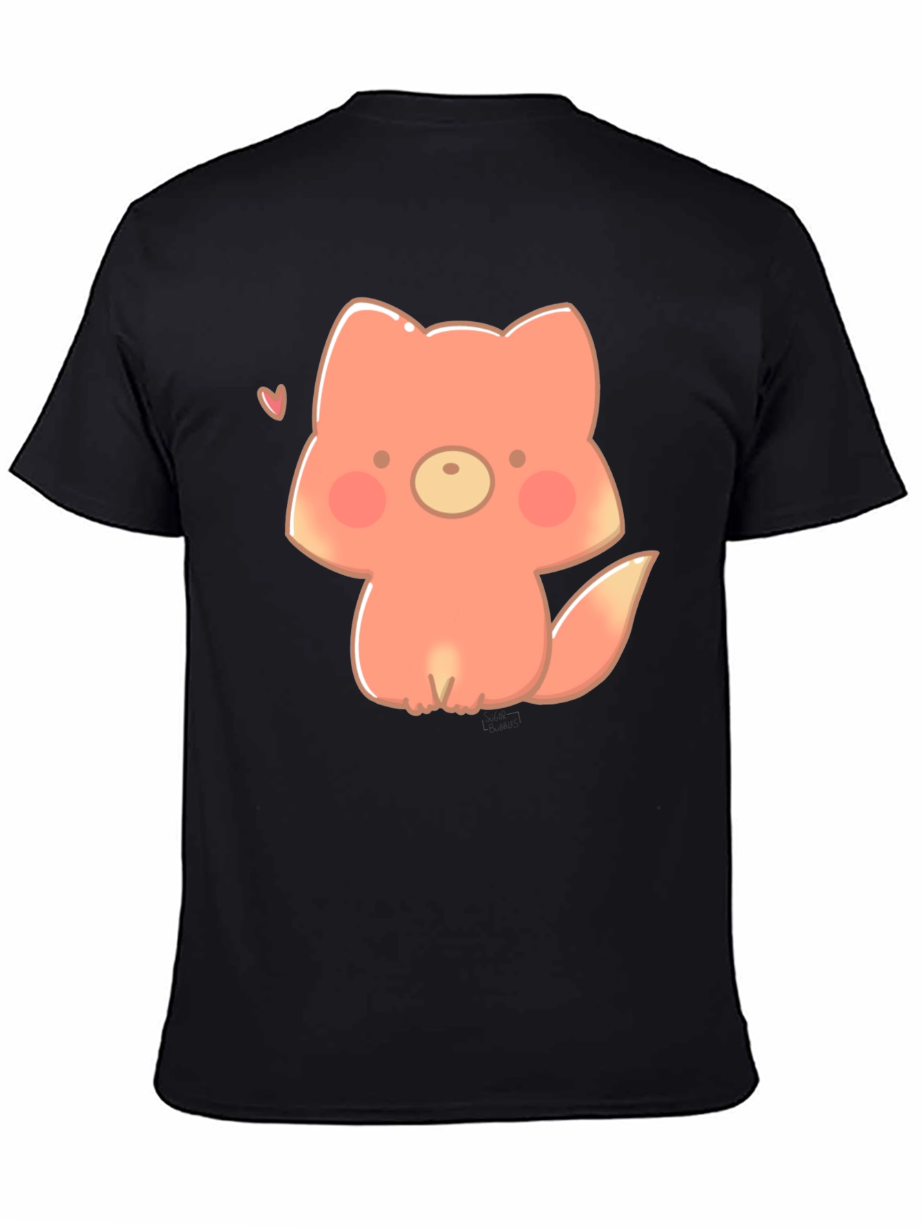 Cute Cartoon Fox Black T-Shirt