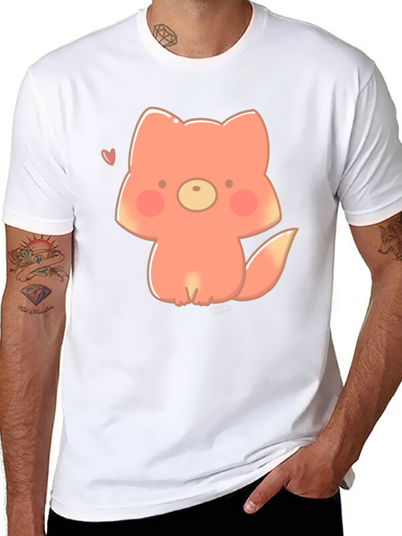 Cute Cartoon Fox Black T-Shirt