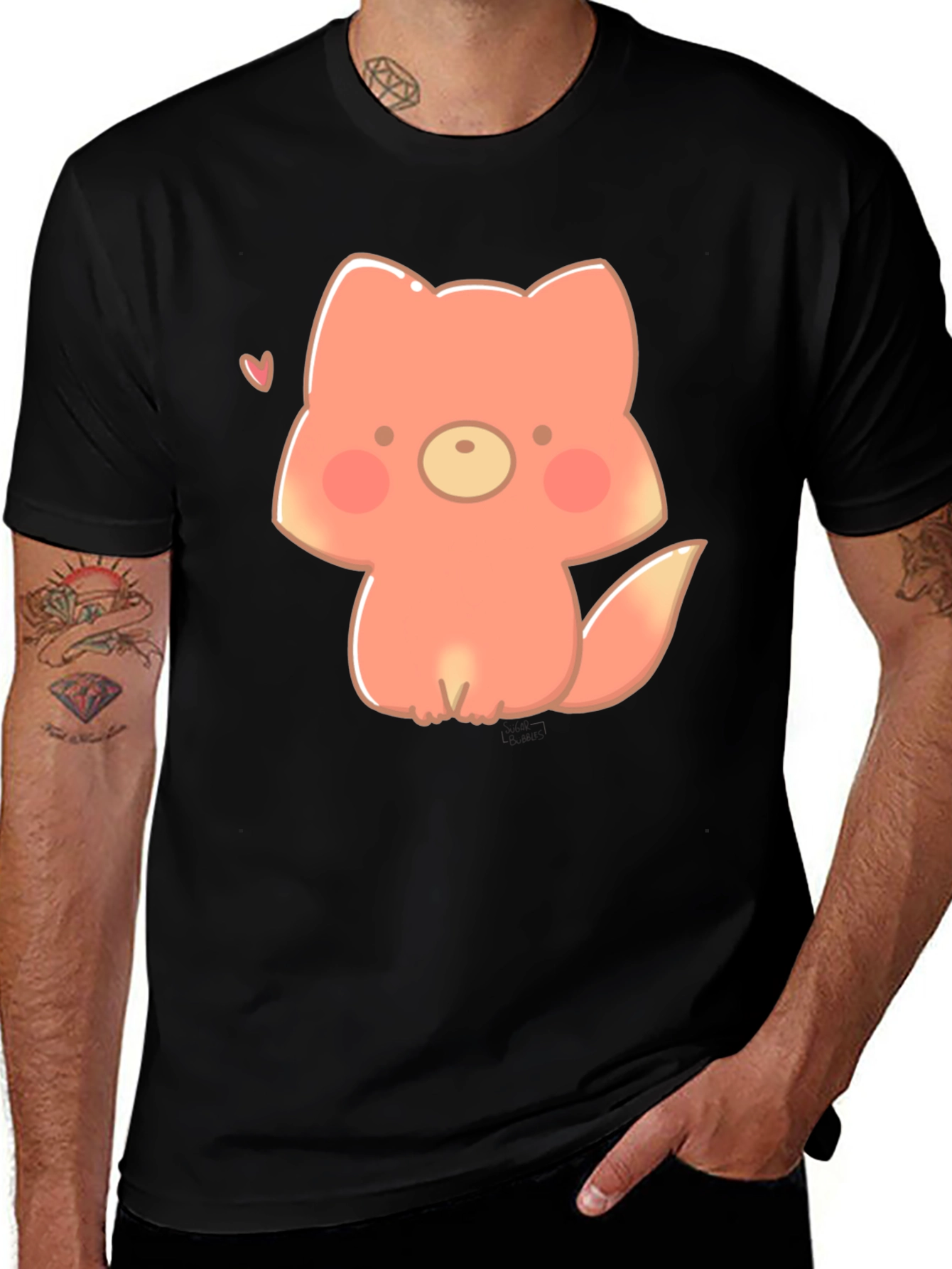Cute Cartoon Fox Black T-Shirt