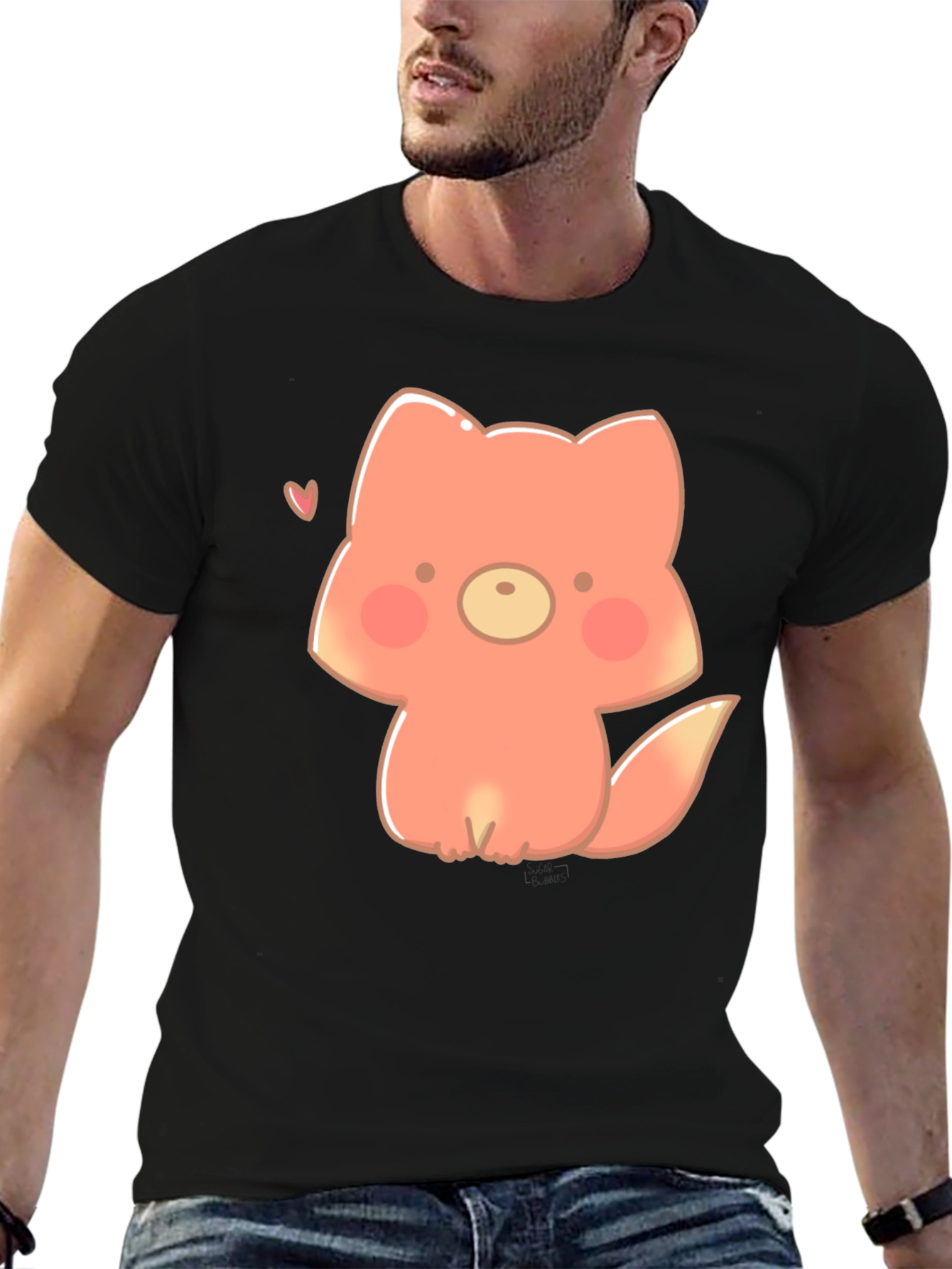 Cute Cartoon Fox Black T-Shirt