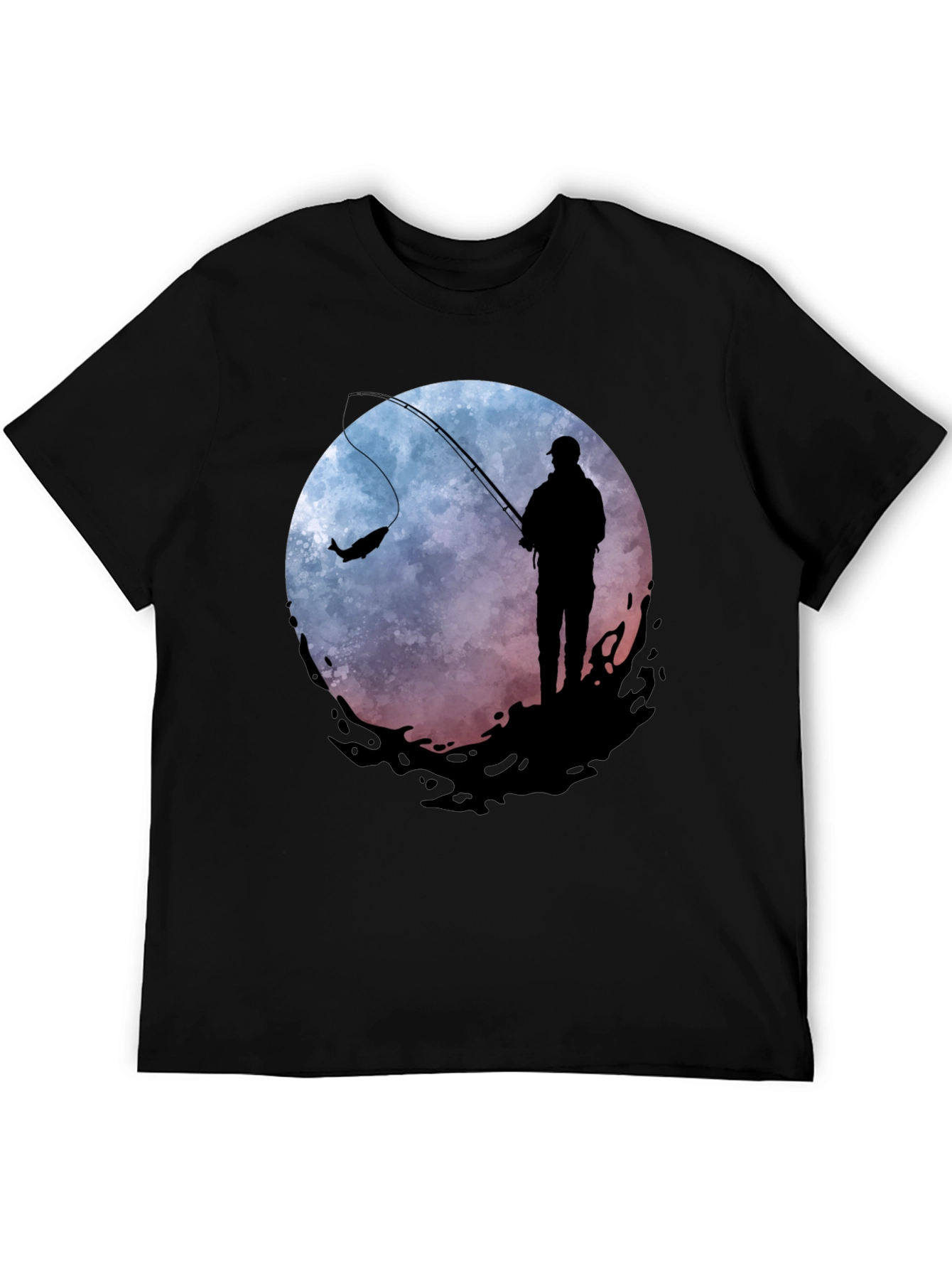 Fishing Silhouette Graphic Tee - Mens Black T-Shirt