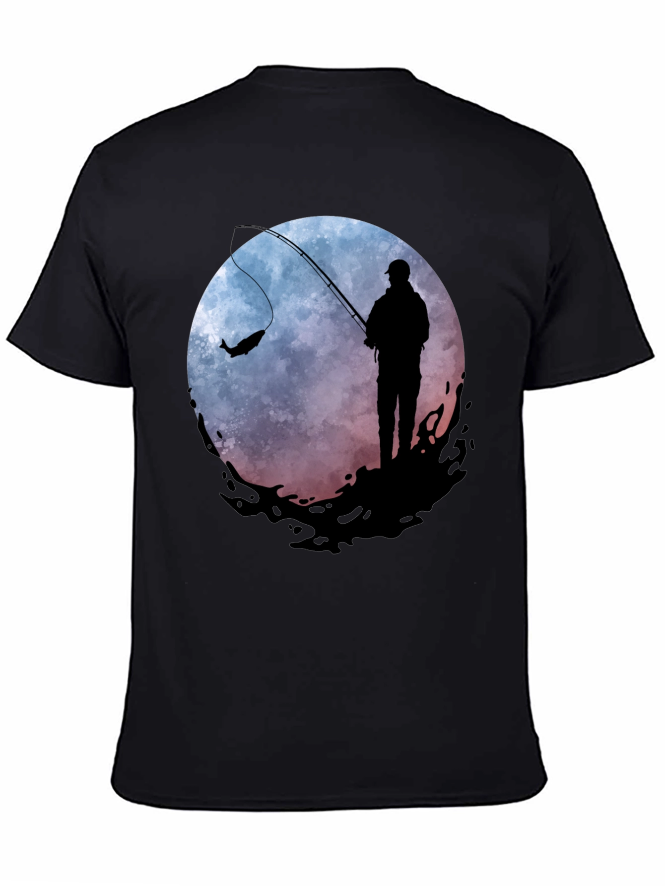 Fishing Silhouette Graphic Tee - Mens Black T-Shirt