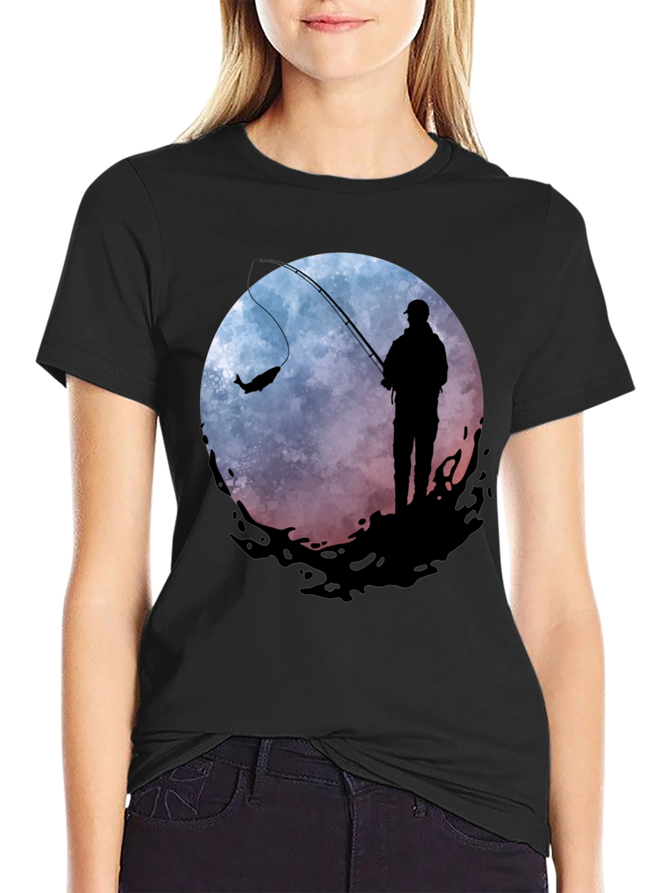 Fishing Silhouette Graphic Tee - Mens Black T-Shirt
