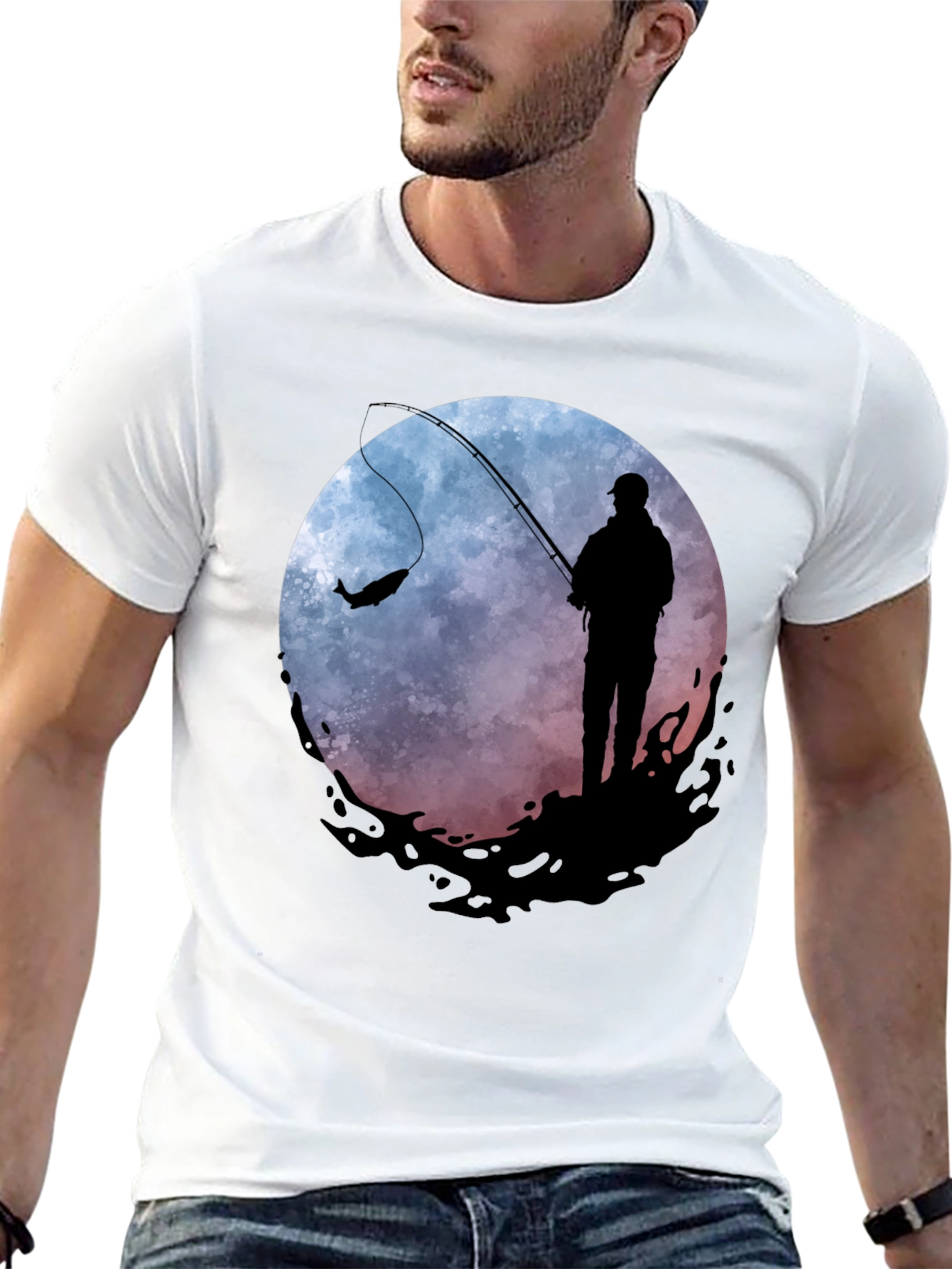 Fishing Silhouette Graphic Tee - Mens Black T-Shirt