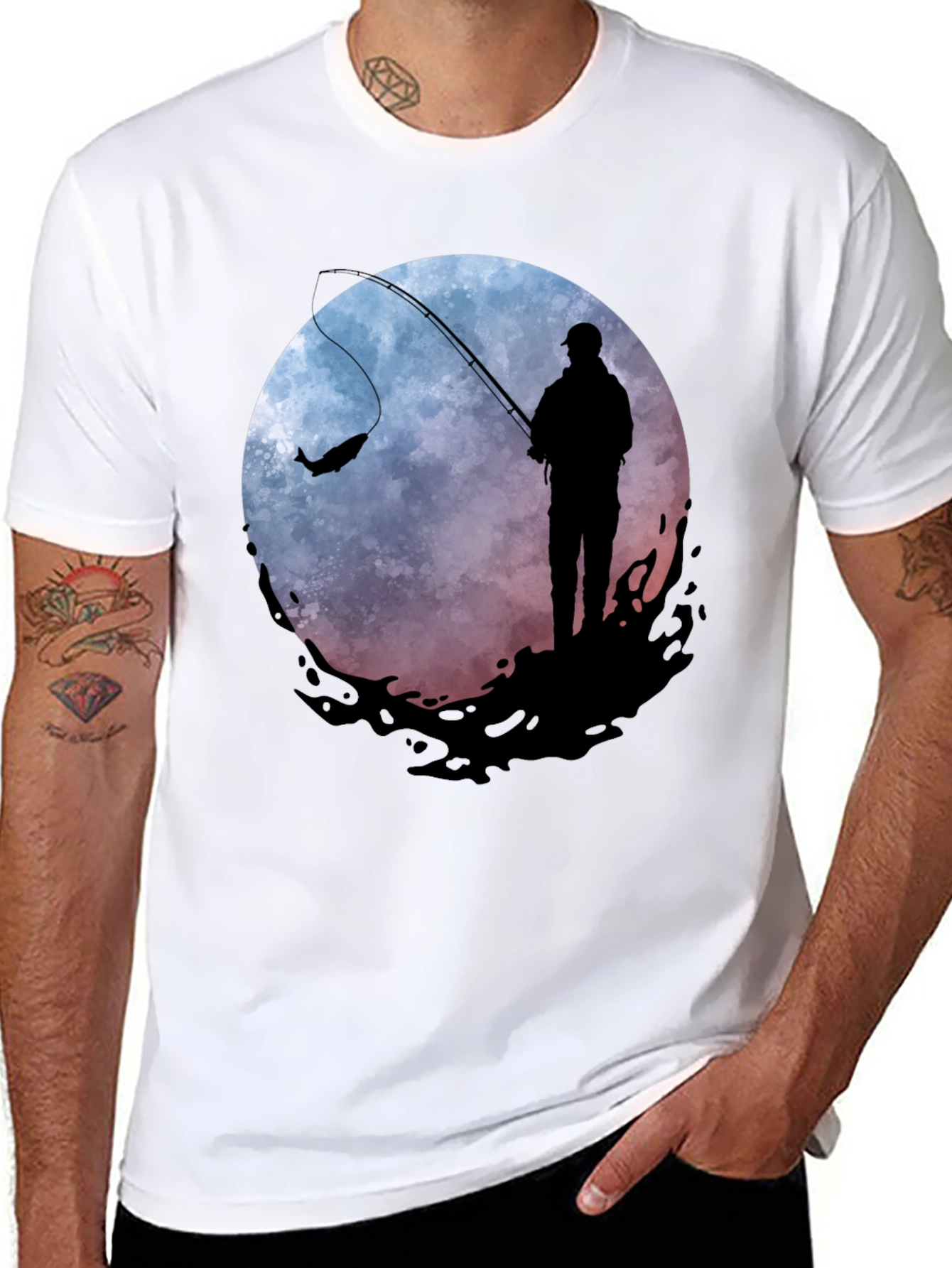 Fishing Silhouette Graphic Tee - Mens Black T-Shirt