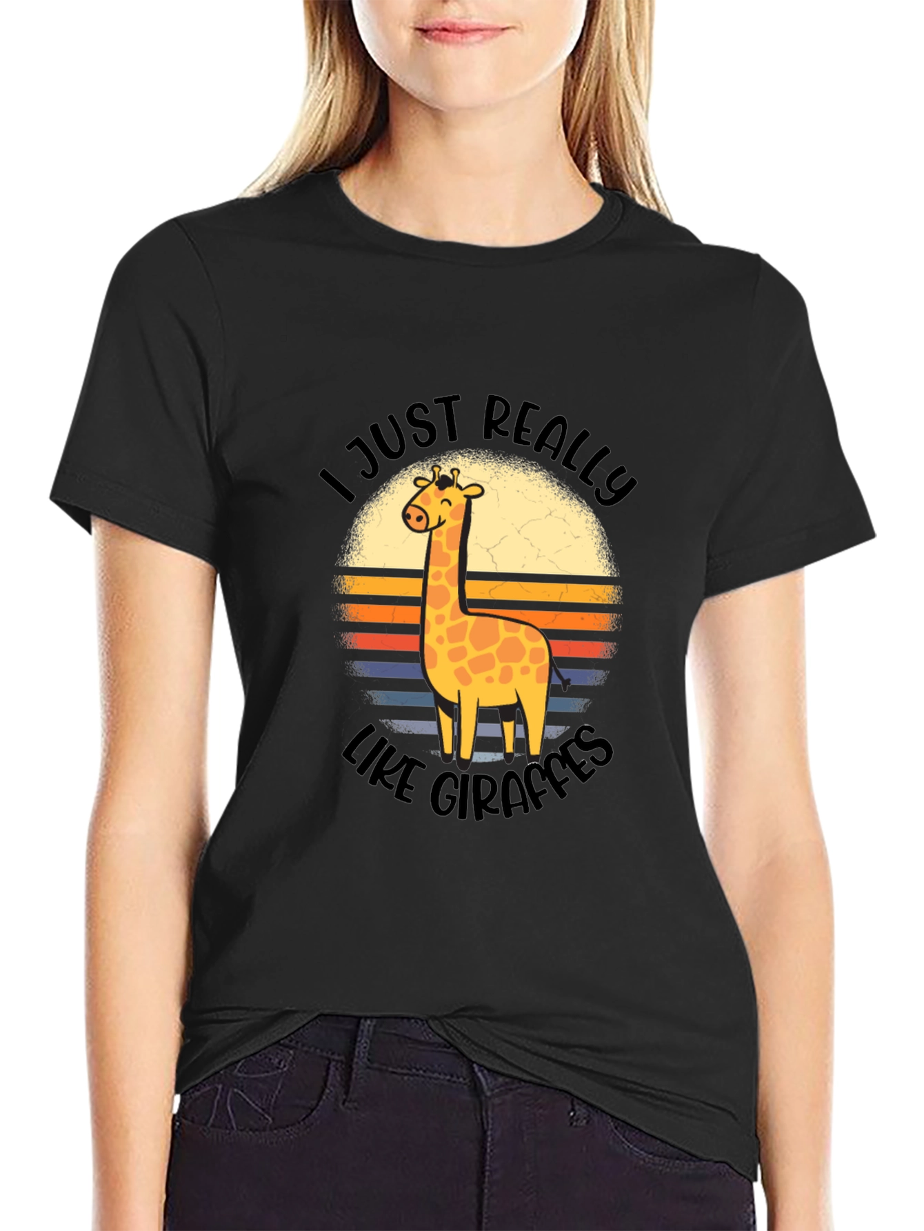 I Just Really Like Giraffes Black T-Shirt