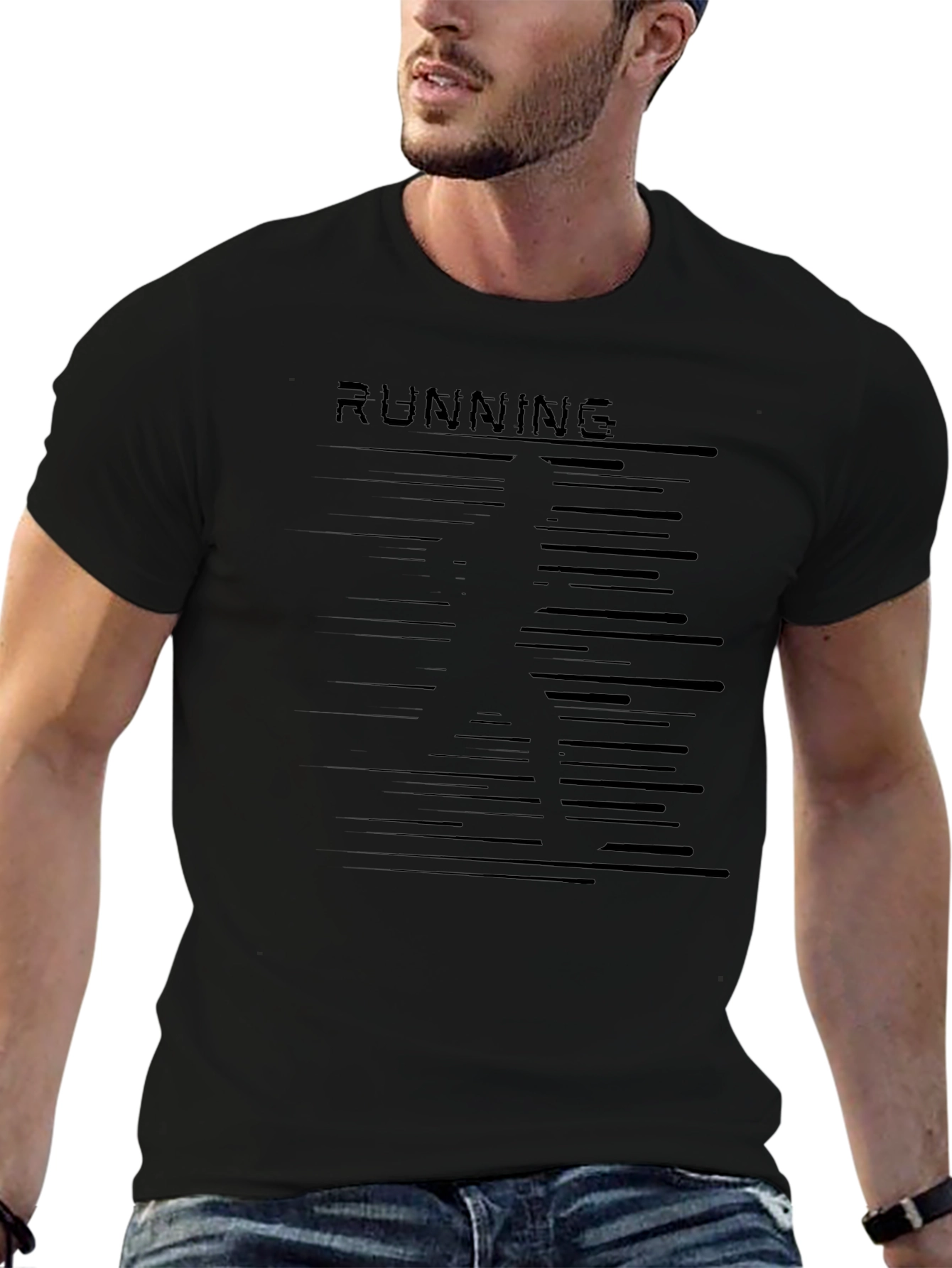 Mens Black Running Graphic T-Shirt