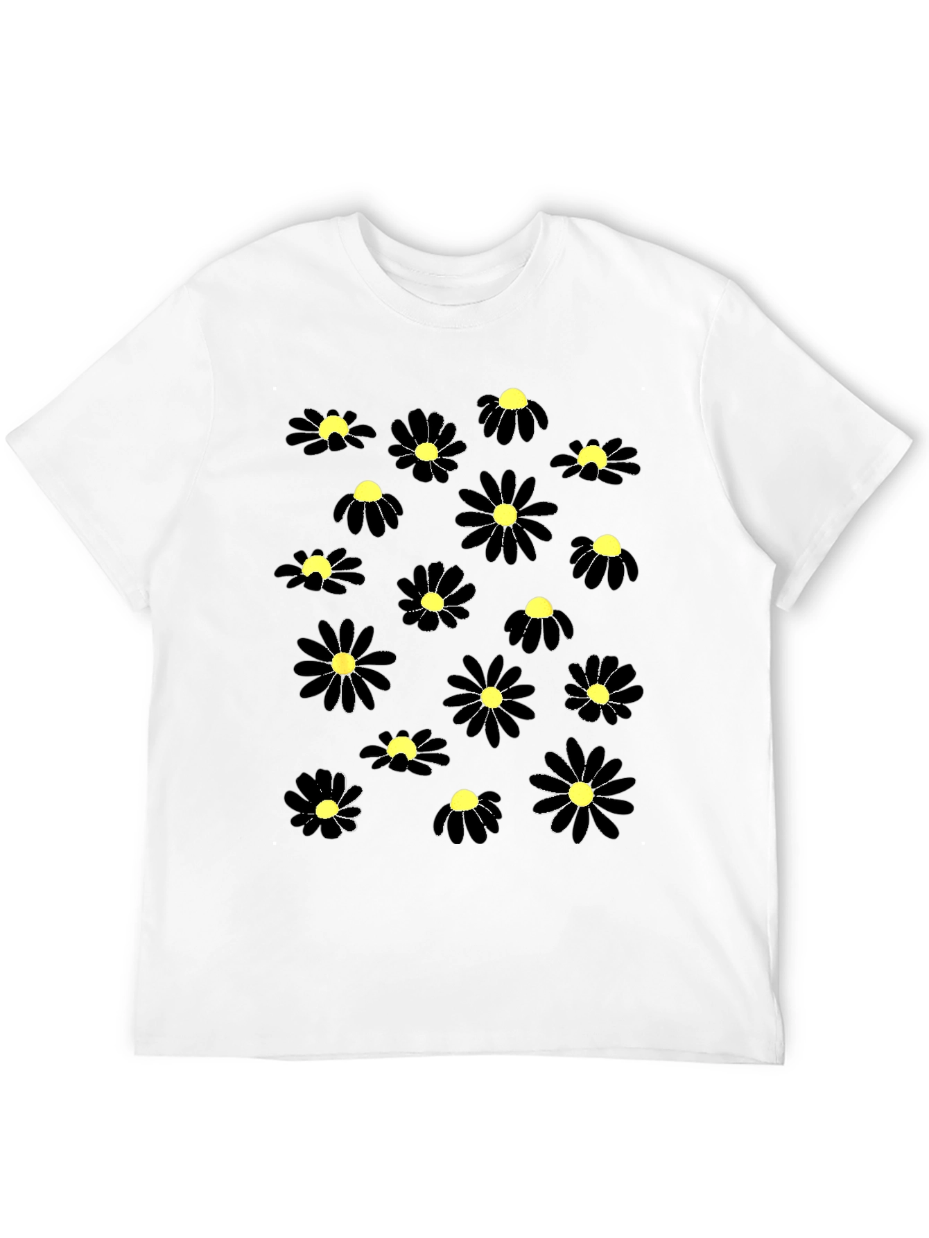 Black Floral Tee - Modern Daisy Pattern T-Shirt