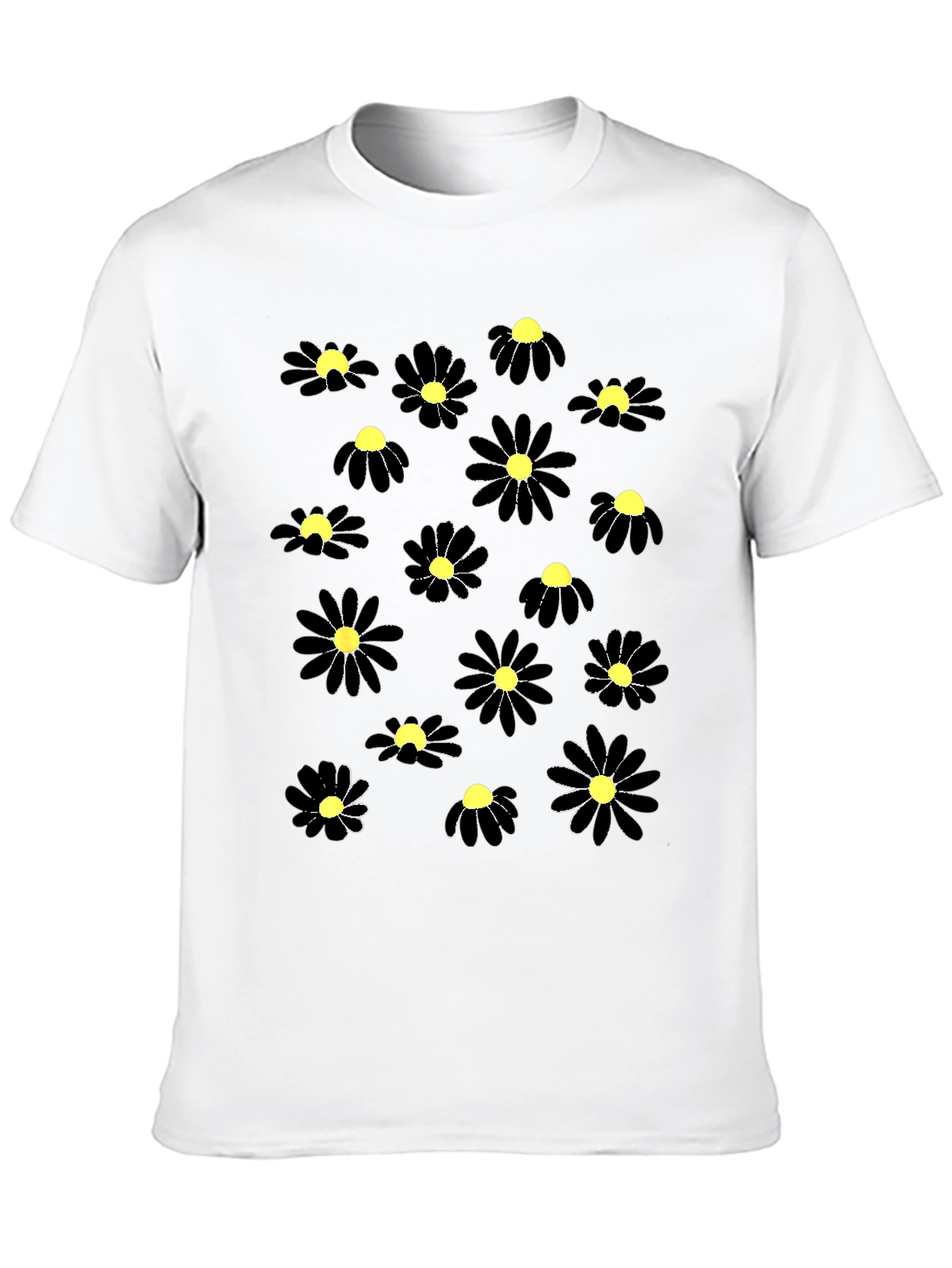 Black Floral Tee - Modern Daisy Pattern T-Shirt