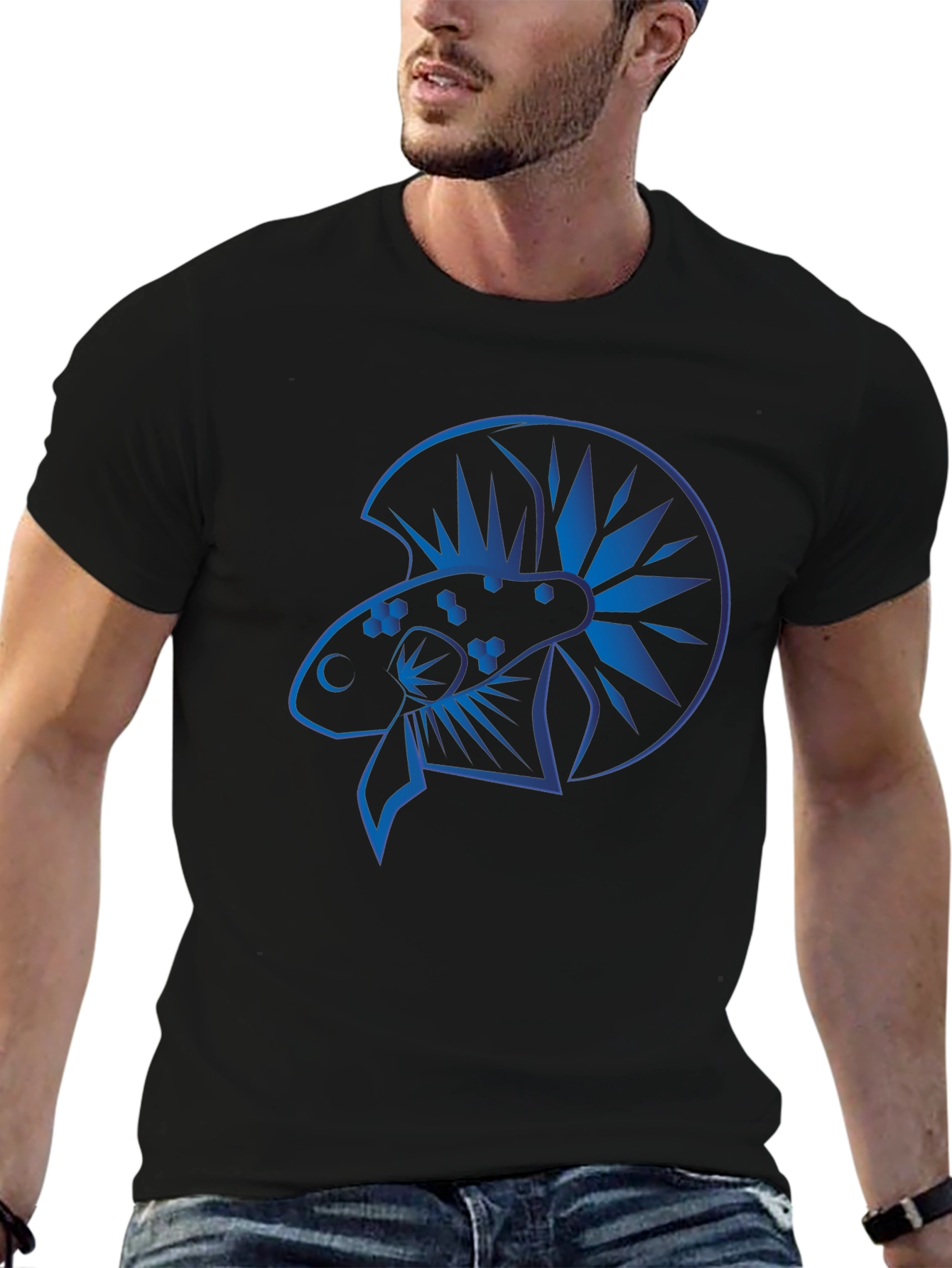 Blue Betta Fish Graphic Black T-Shirt