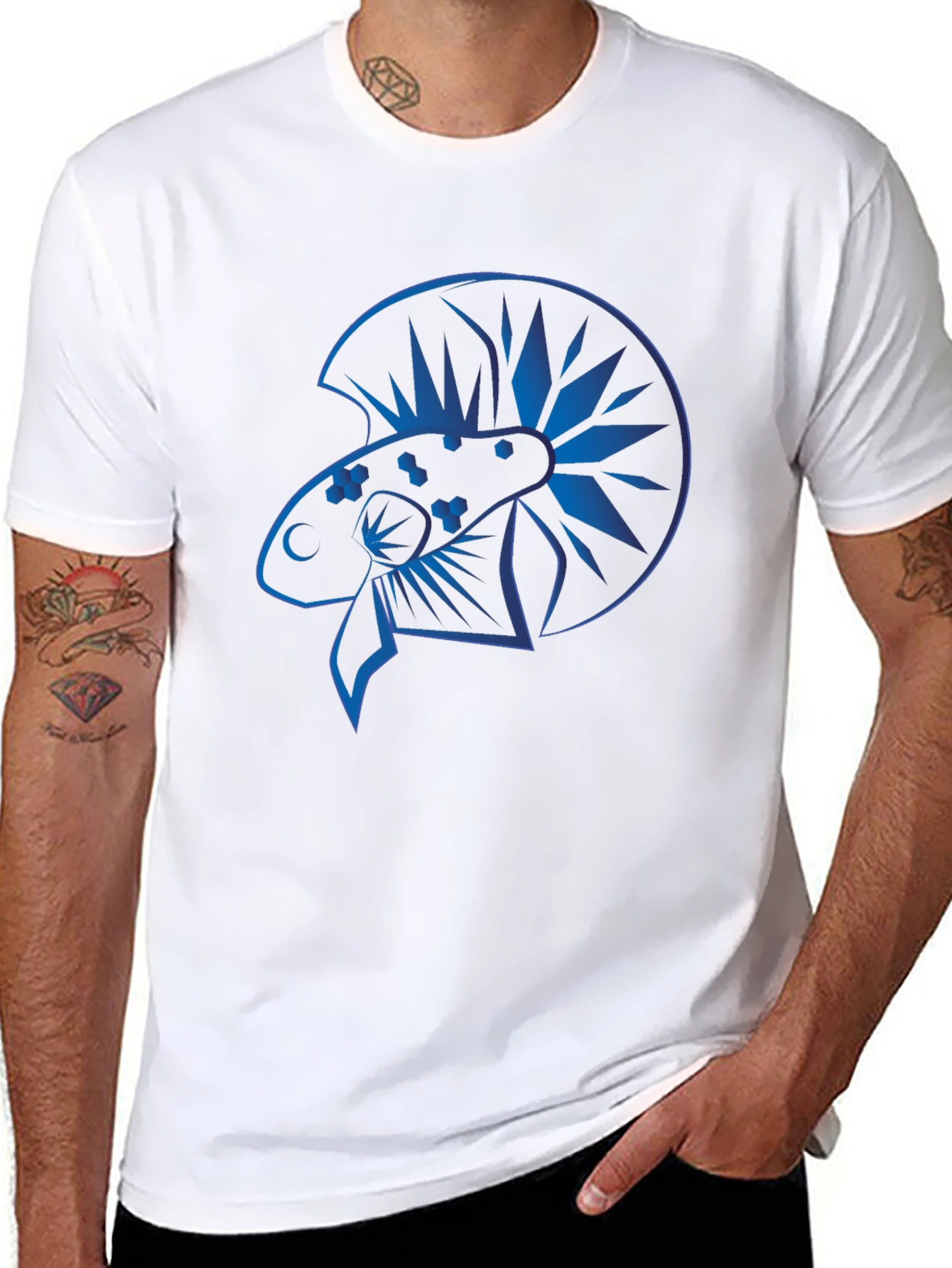 Blue Betta Fish Graphic Black T-Shirt