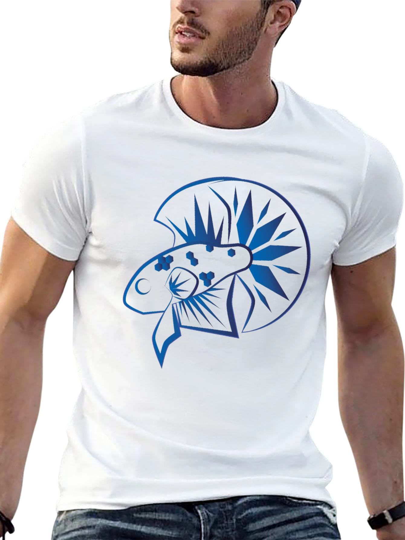 Blue Betta Fish Graphic Black T-Shirt