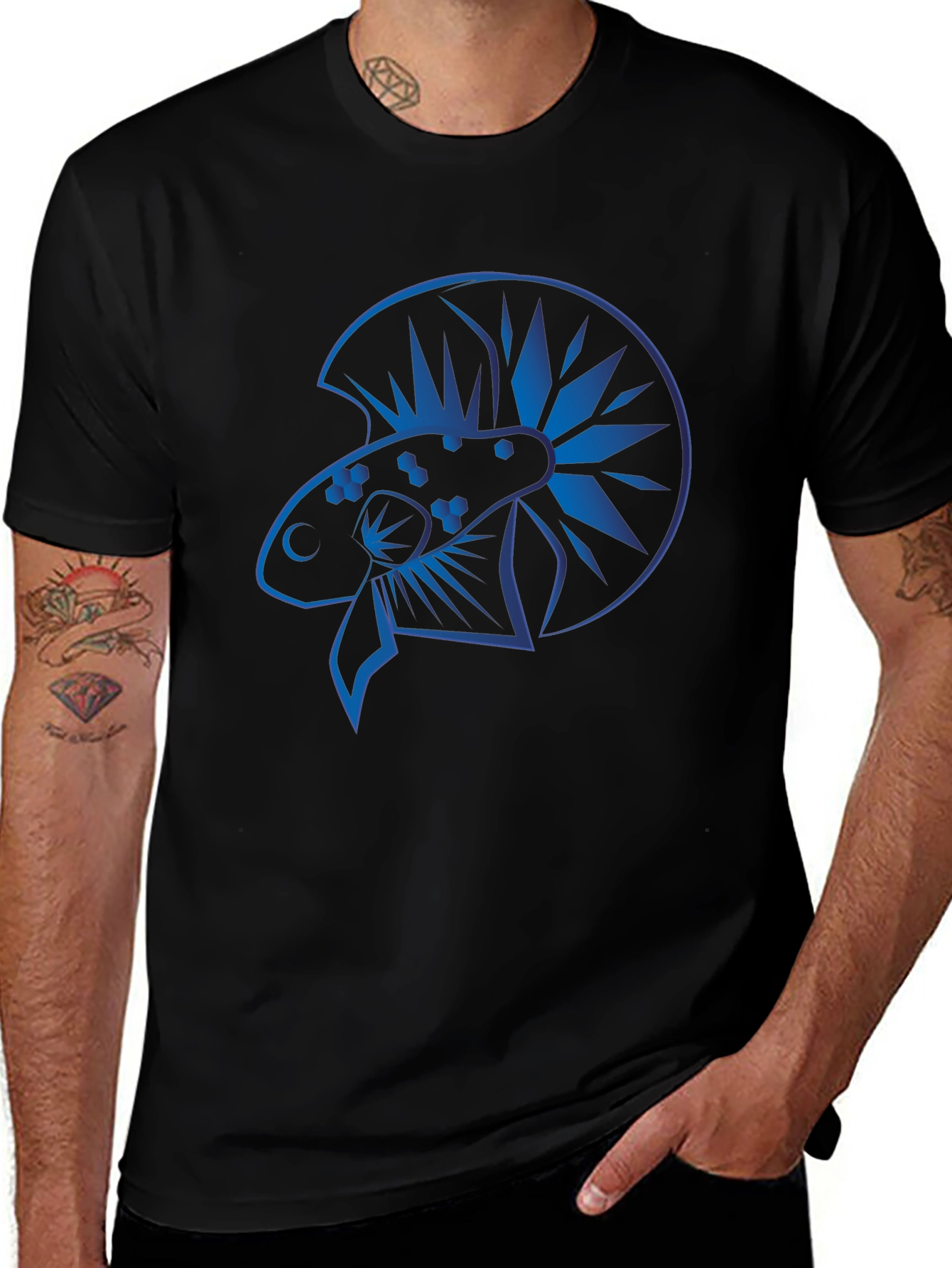 Blue Betta Fish Graphic Black T-Shirt