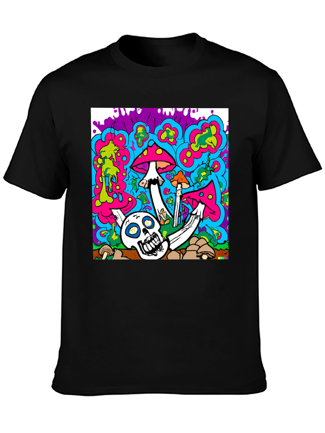 Psychedelic Skull & Mushroom Graphic T-Shirt