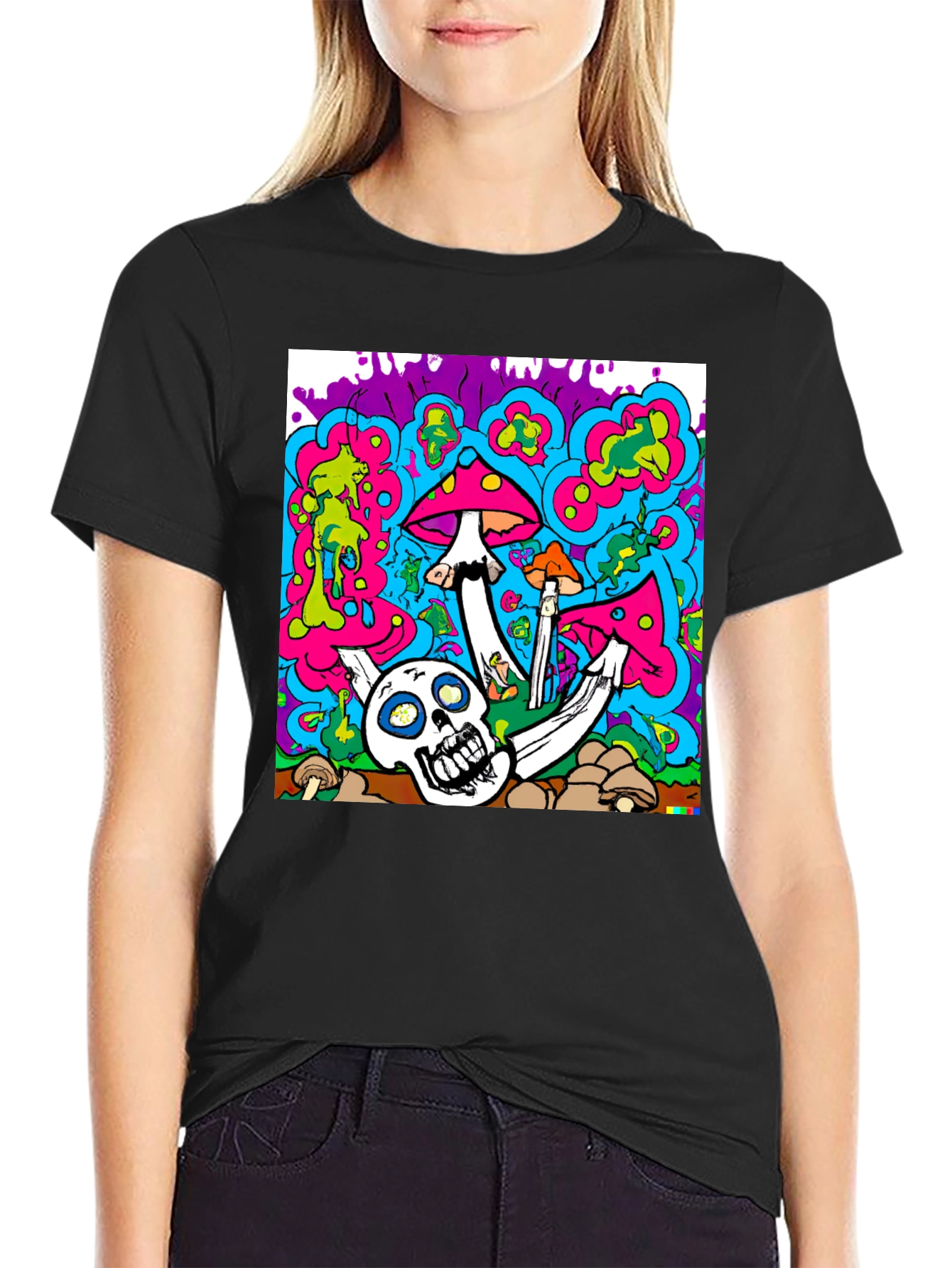 Psychedelic Skull & Mushroom Graphic T-Shirt