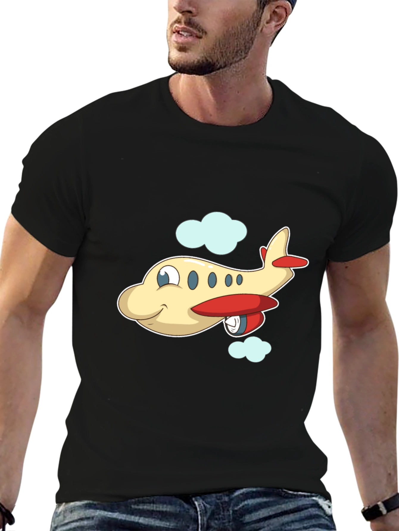Cartoon Airplane Graphic Black T-Shirt