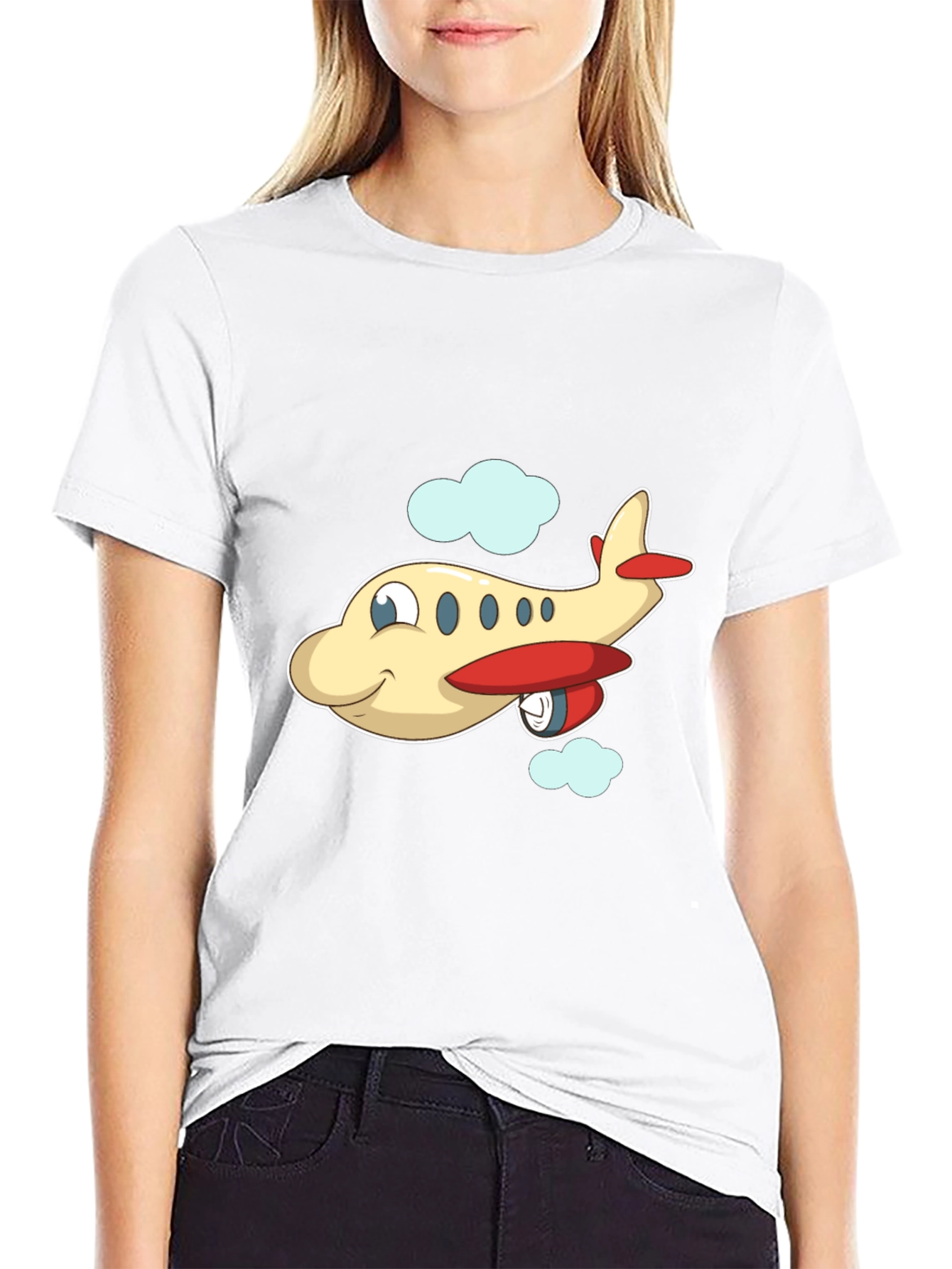 Cartoon Airplane Graphic Black T-Shirt