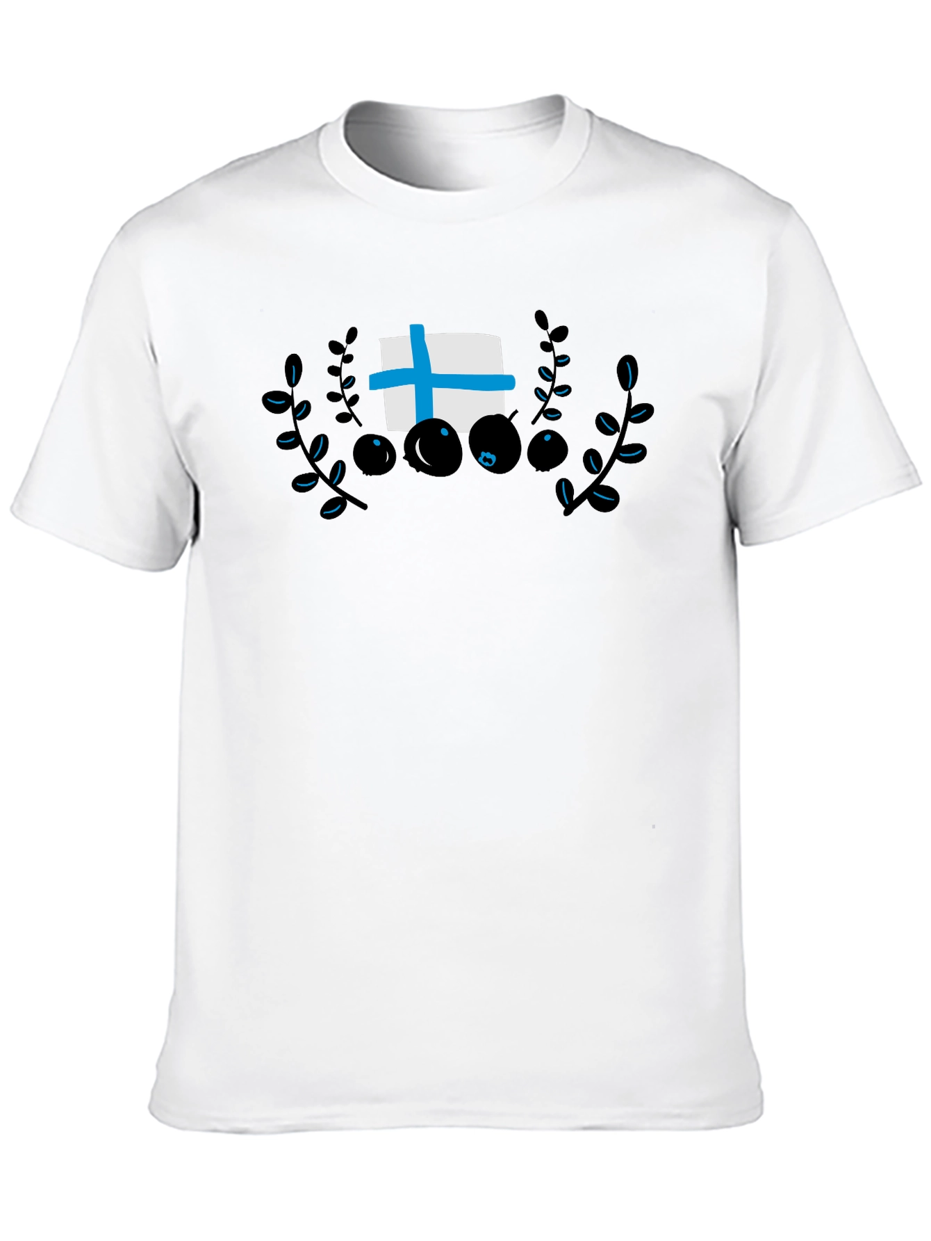 Finland Flag & Berry Design Black T-Shirt