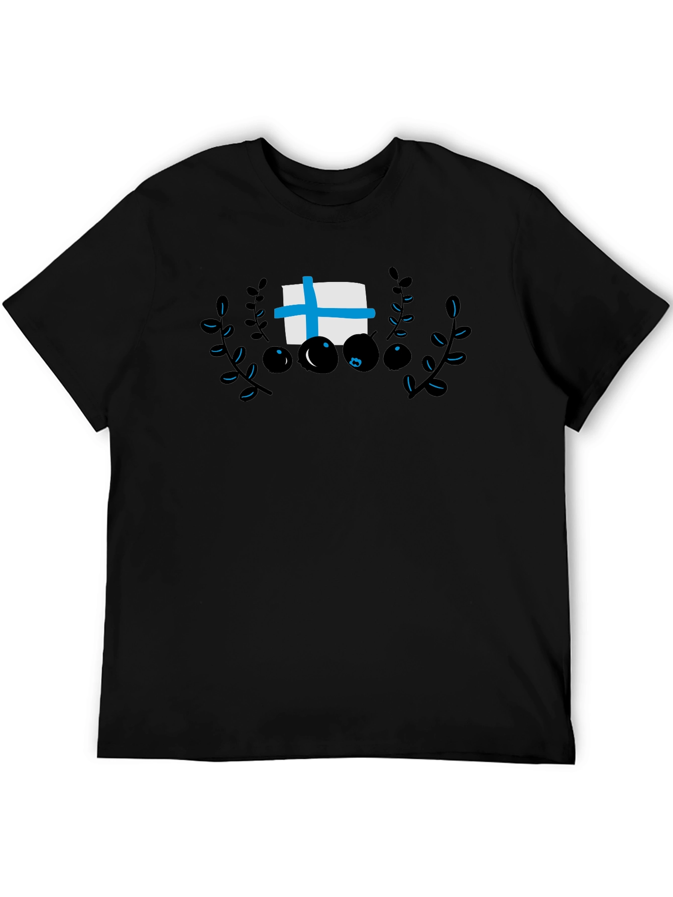 Finland Flag & Berry Design Black T-Shirt
