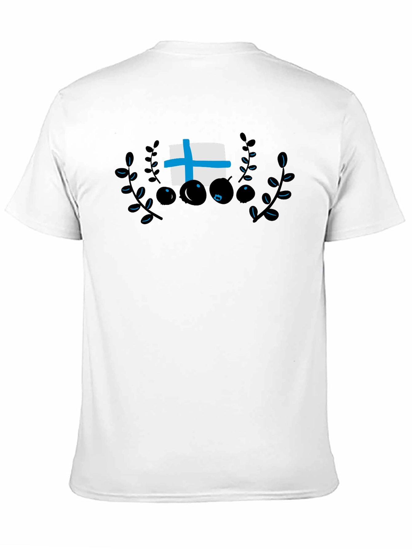 Finland Flag & Berry Design Black T-Shirt