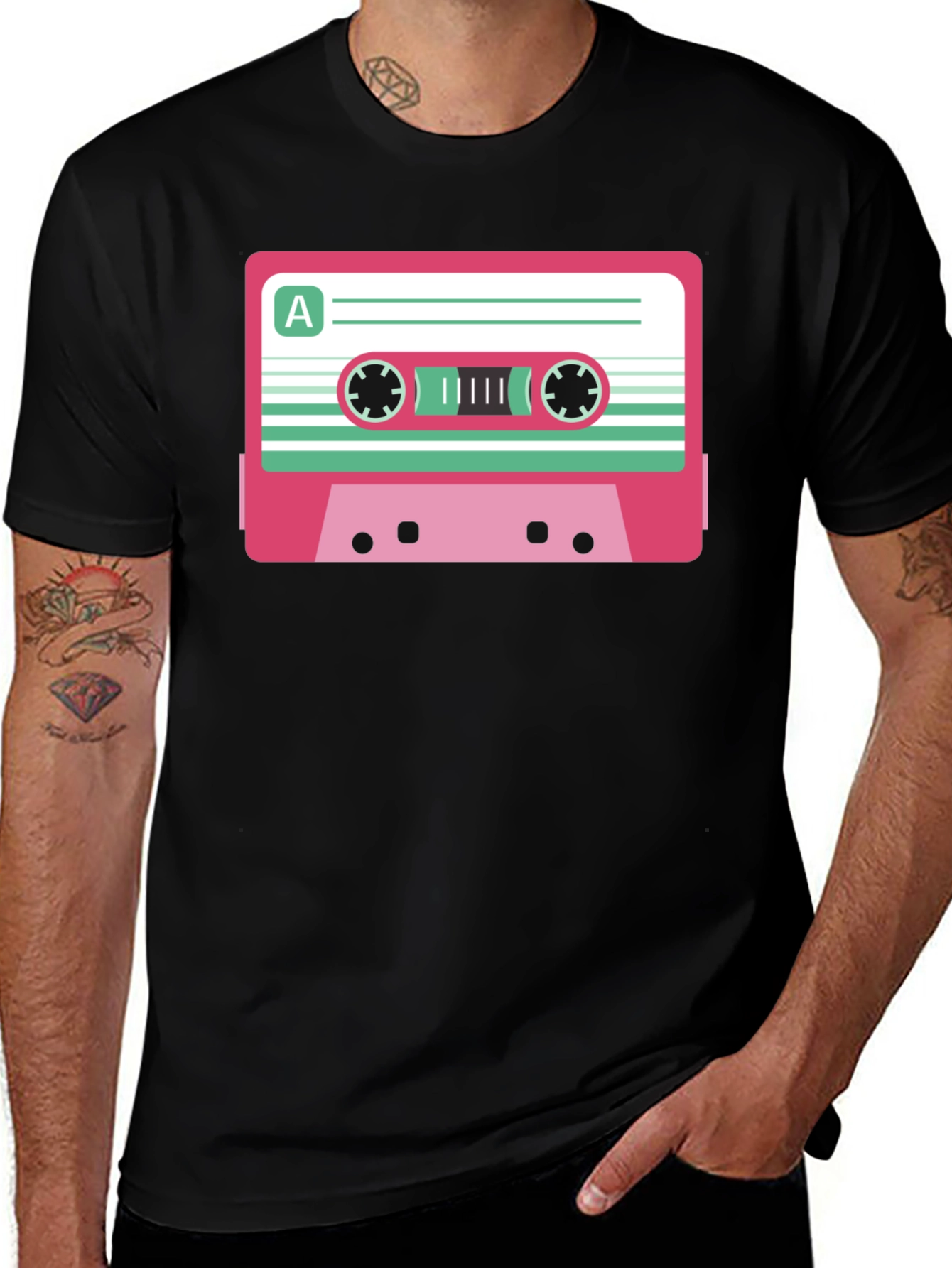 Retro Cassette Tape Graphic T-Shirt - Black