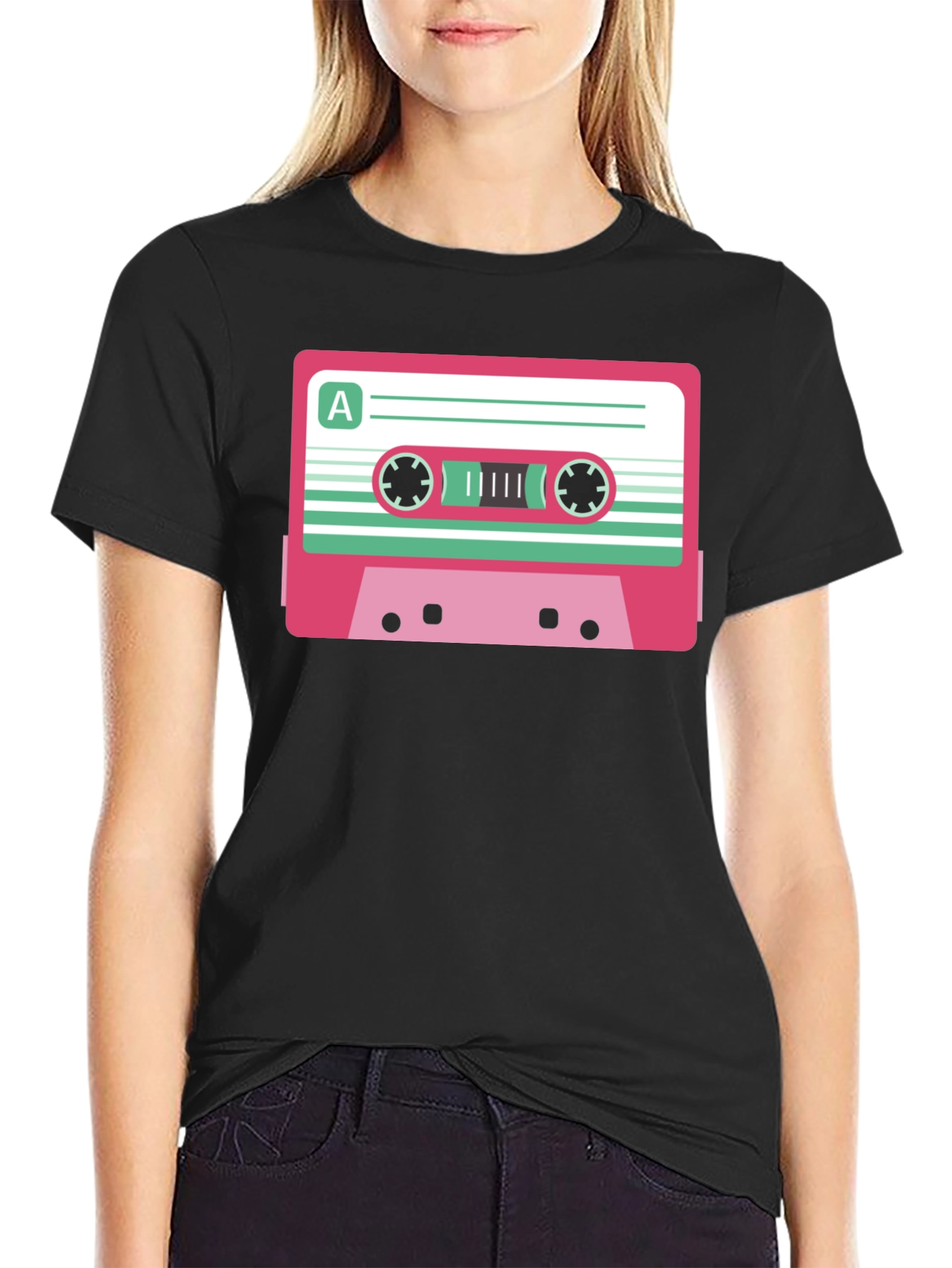 Retro Cassette Tape Graphic T-Shirt - Black