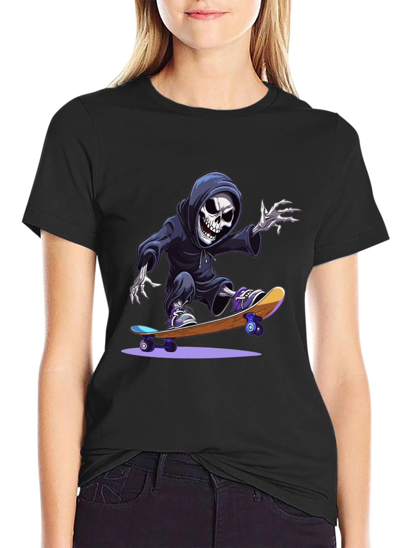 Skate Reaper Graphic T-Shirt - Cool Grim Design