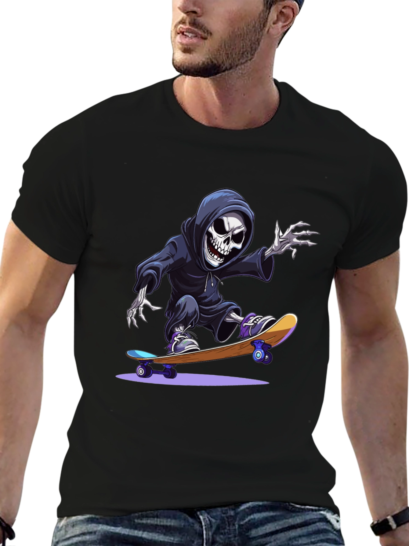 Skate Reaper Graphic T-Shirt - Cool Grim Design
