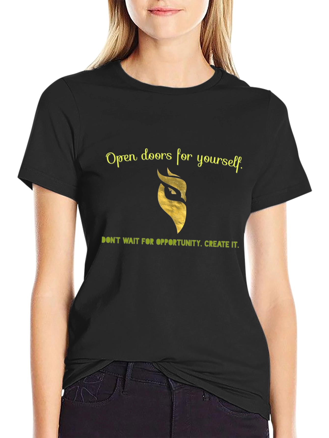 Motivational Black T-Shirt - Open Doors