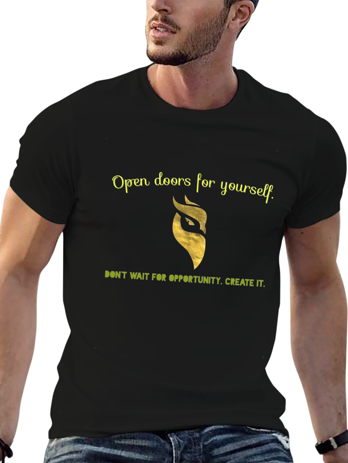 Motivational Black T-Shirt - Open Doors