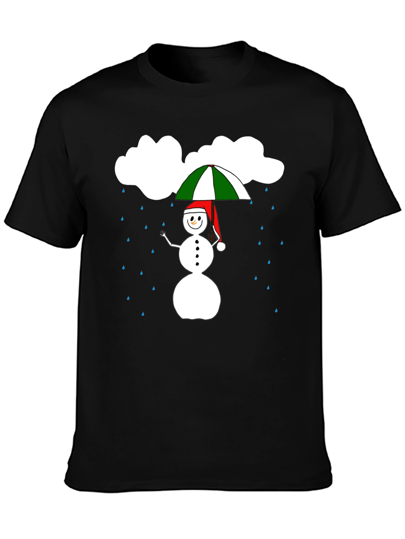 Rainy Day Snowman Graphic Tee - Black Cotton