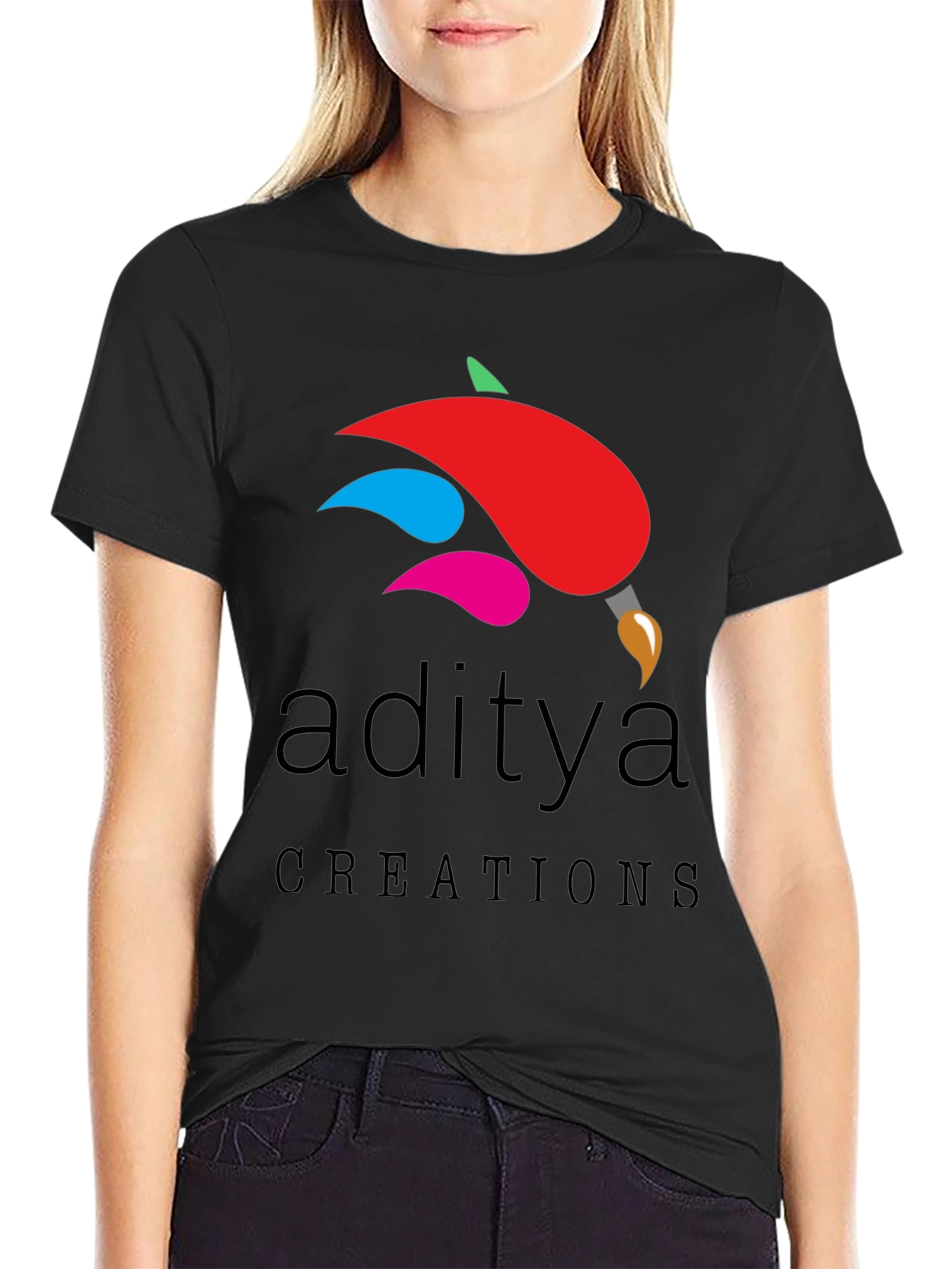 Aditya Creations Black Graphic Tee