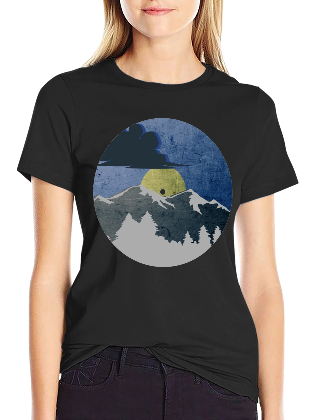 Mountain Scene Graphic Tee - Unisex Black T-Shirt