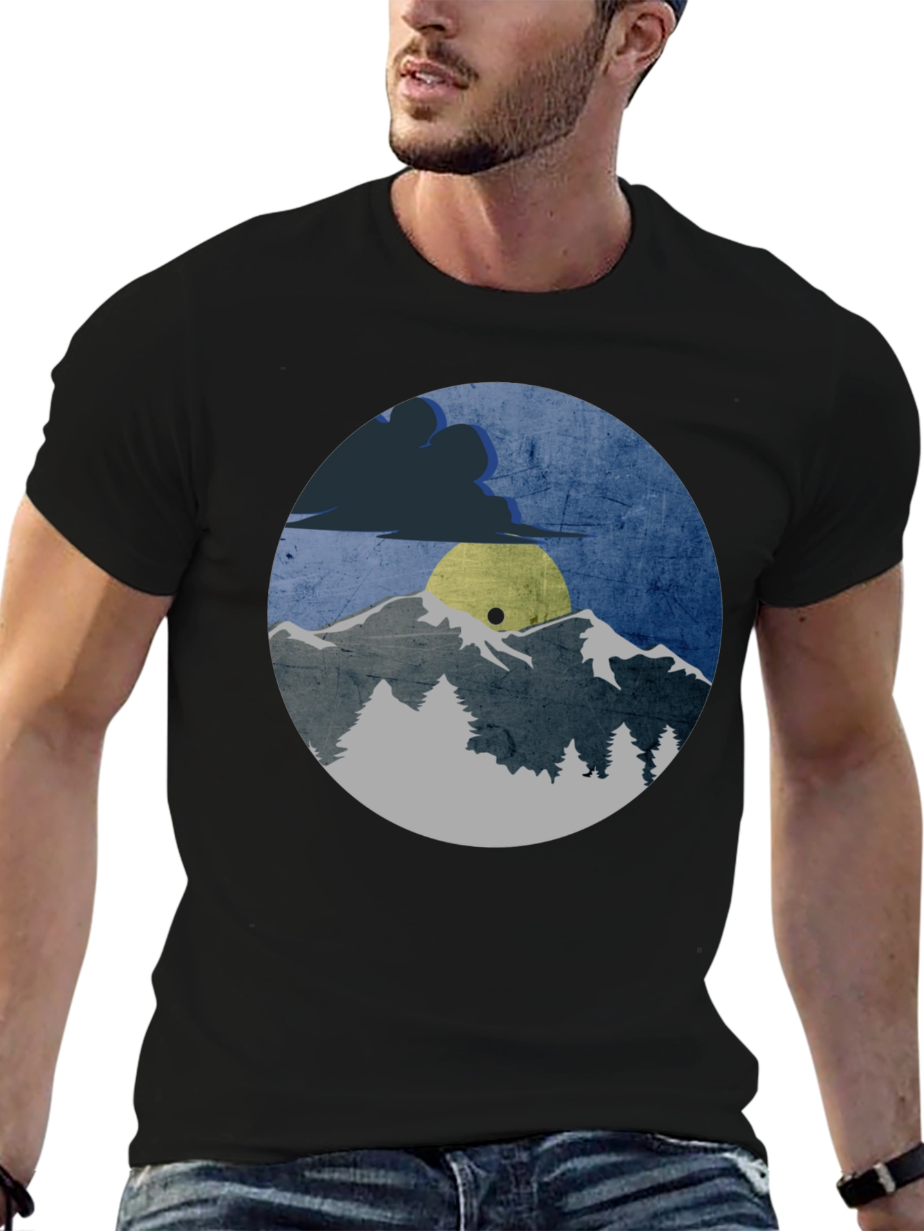 Mountain Scene Graphic Tee - Unisex Black T-Shirt
