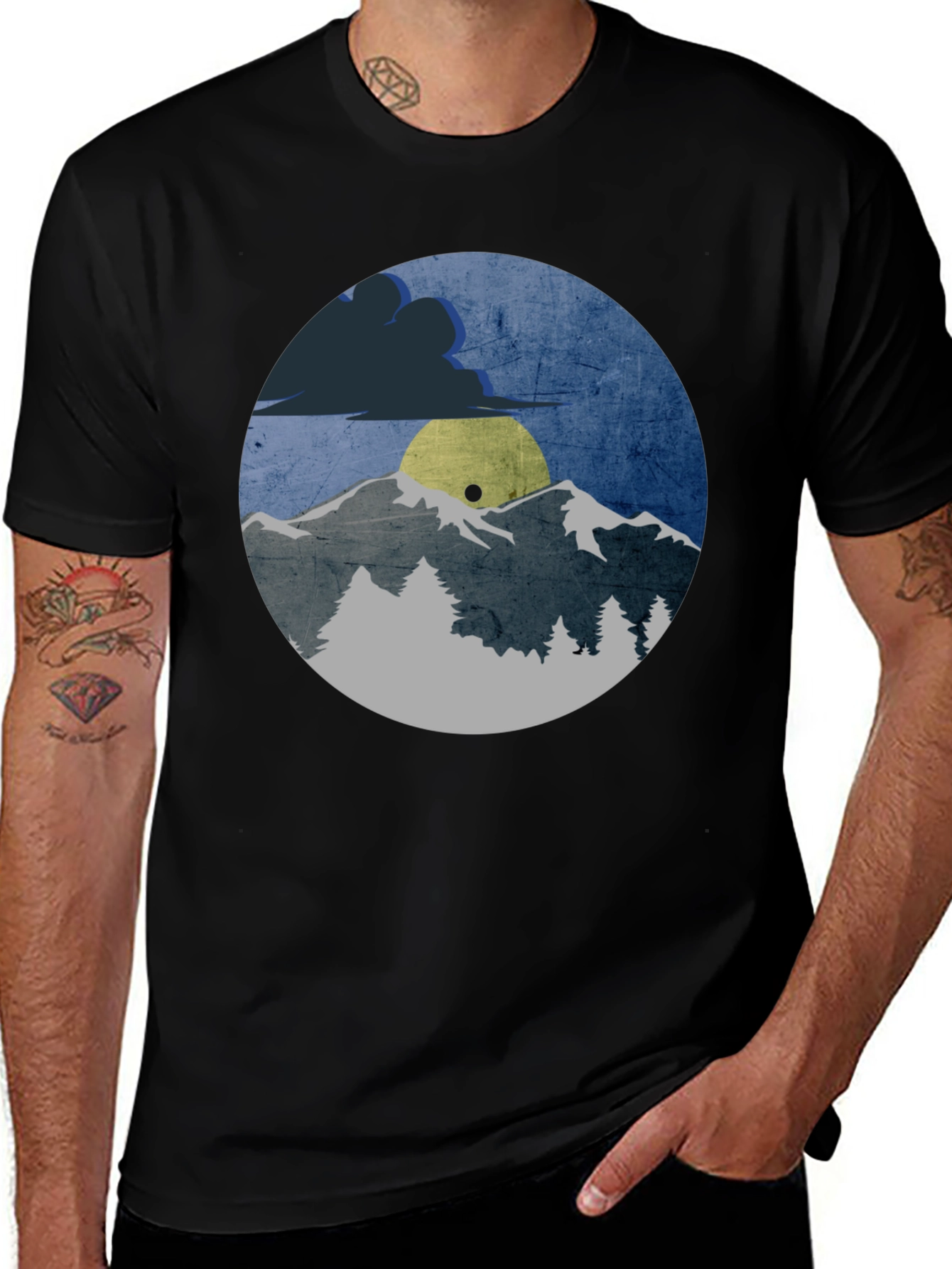 Mountain Scene Graphic Tee - Unisex Black T-Shirt