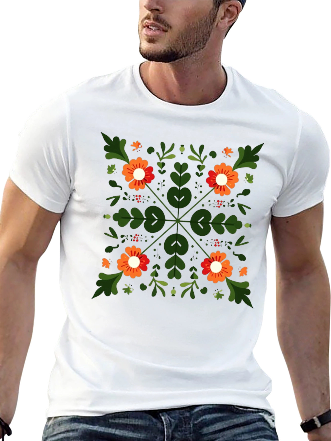Floral Square Graphic Tee - Unique Design