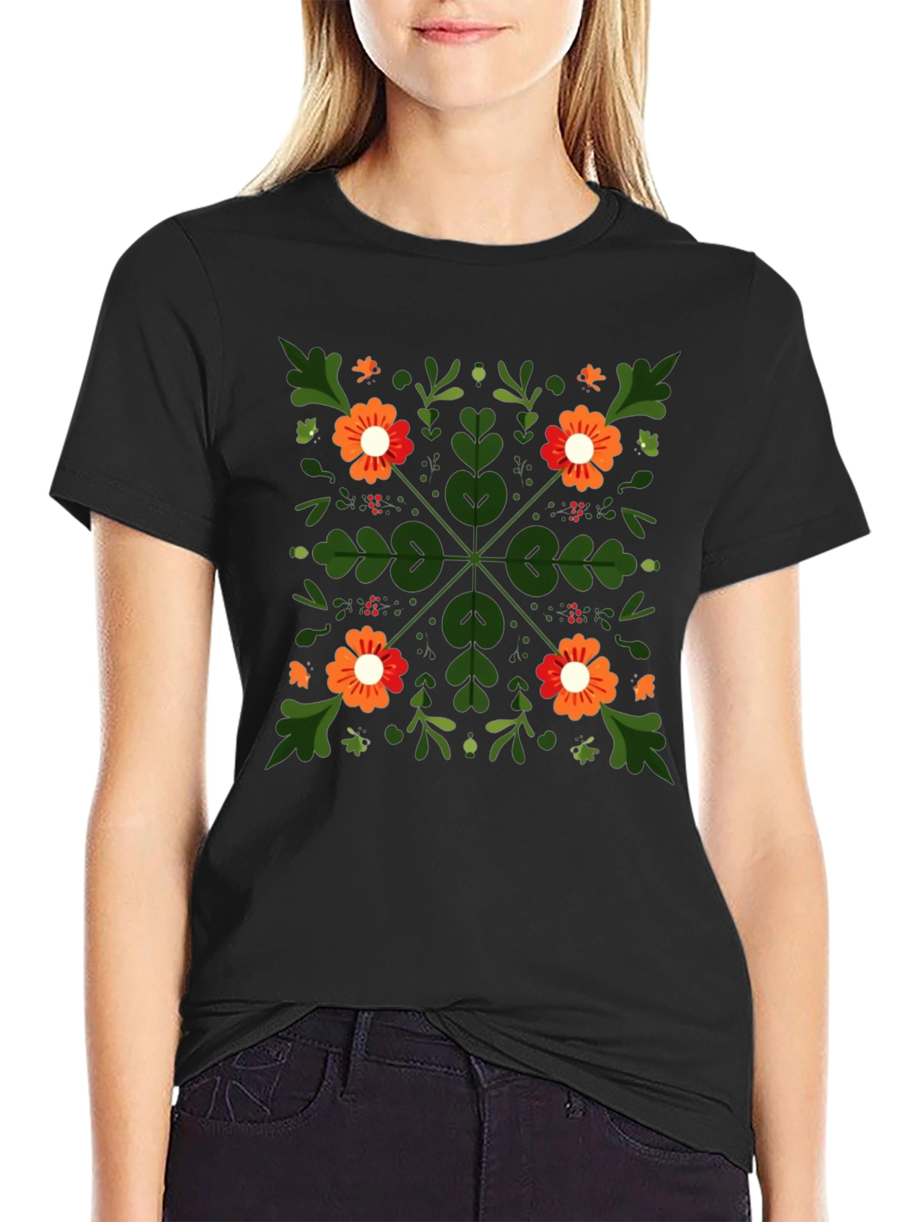 Floral Square Graphic Tee - Unique Design