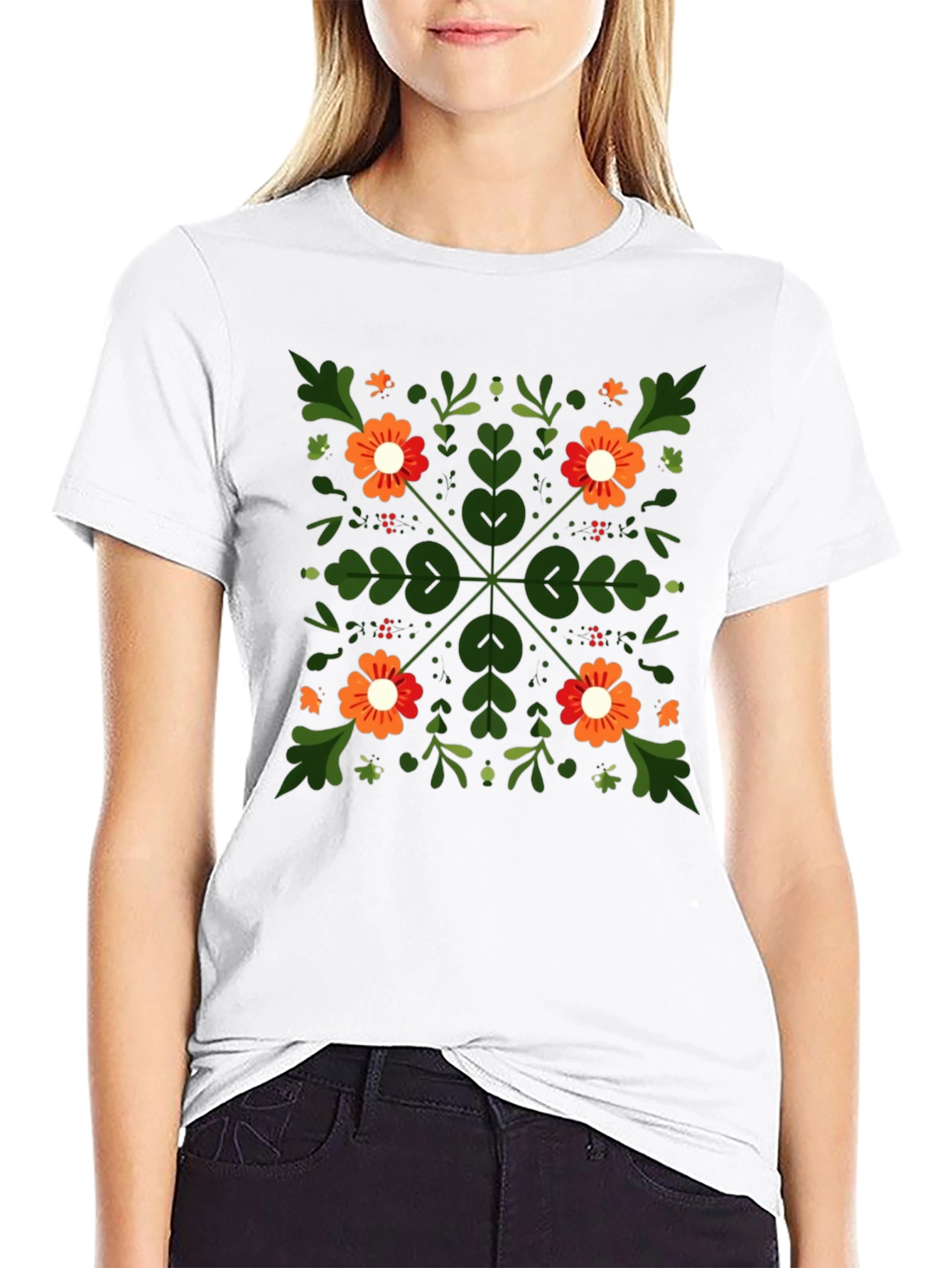 Floral Square Graphic Tee - Unique Design