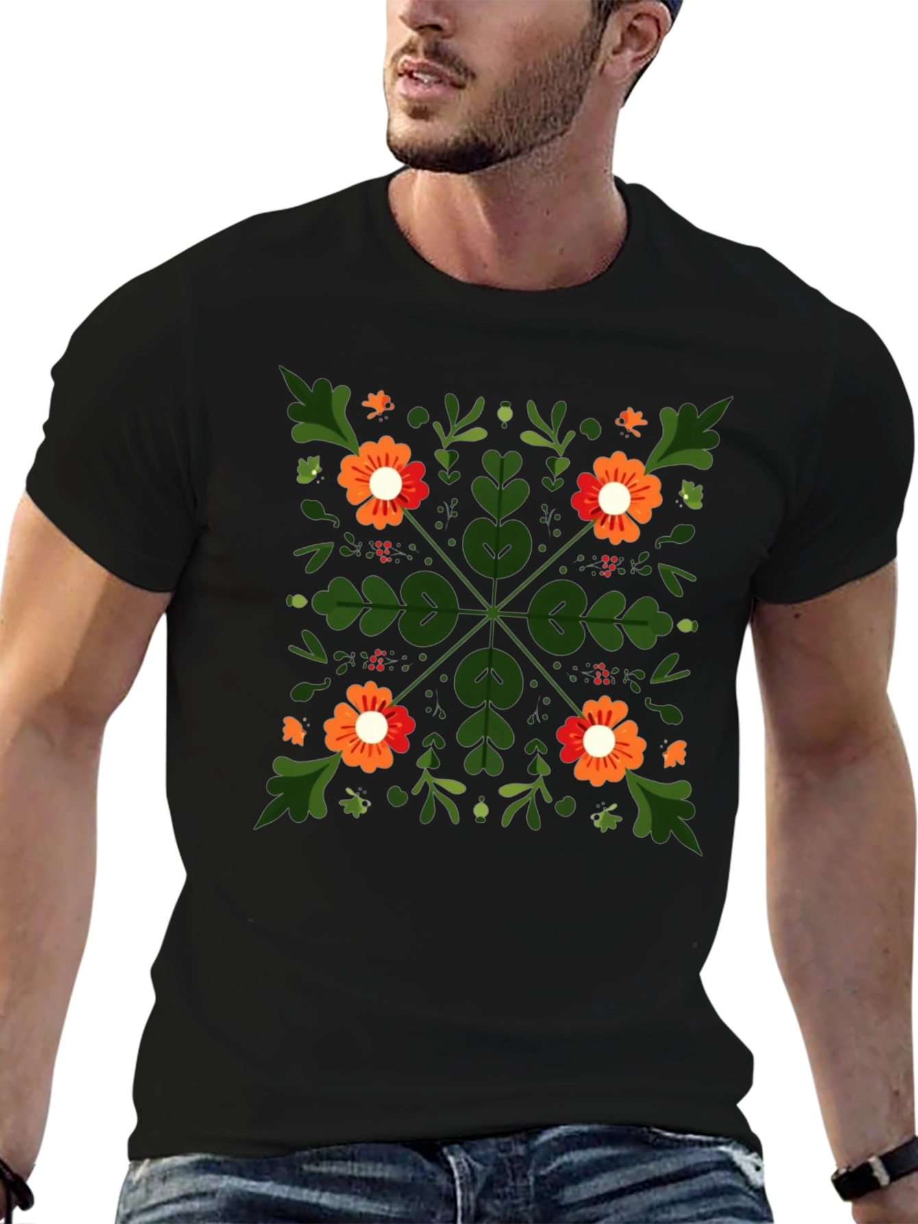 Floral Square Graphic Tee - Unique Design