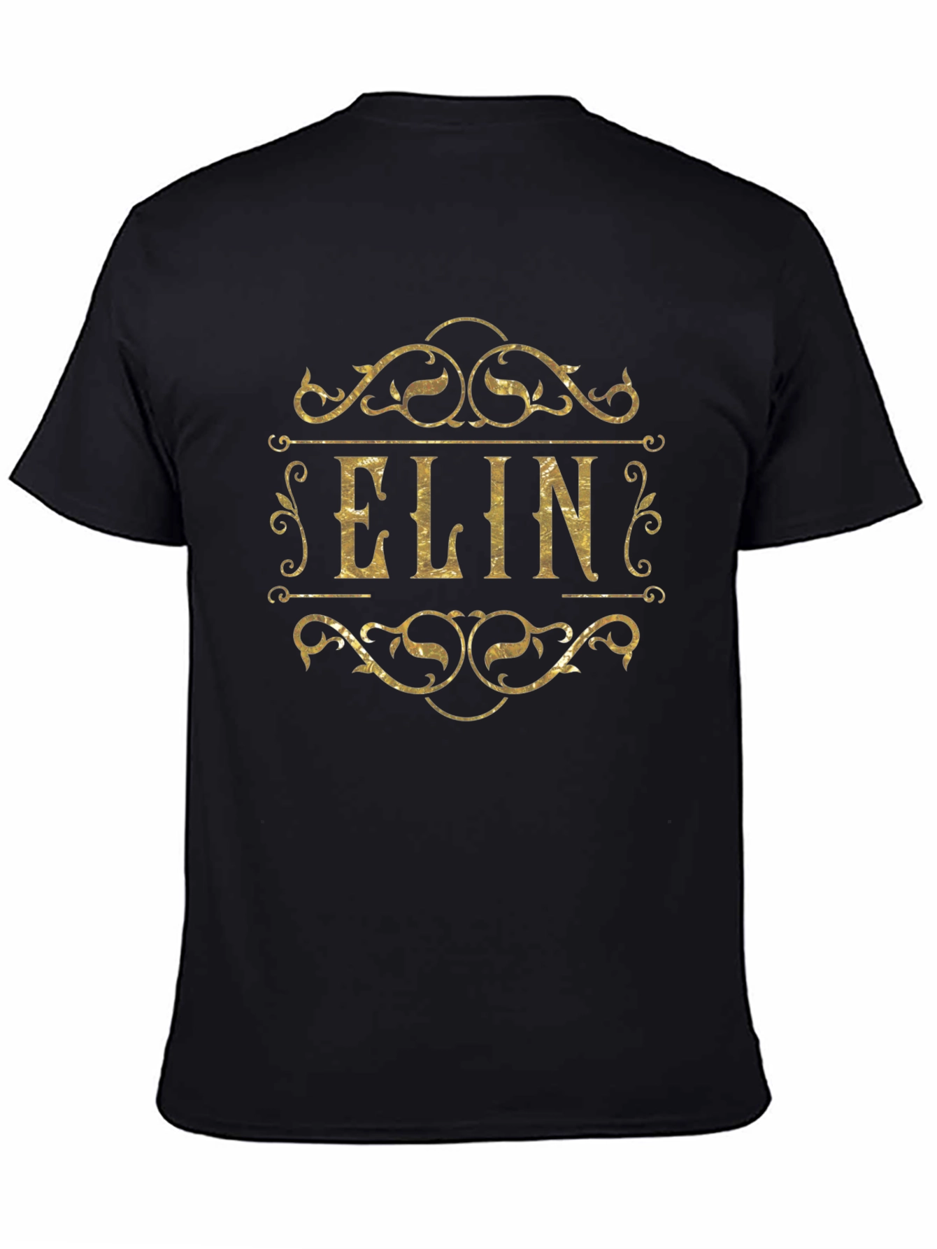 Custom ELIN Golden Script Black T-Shirt