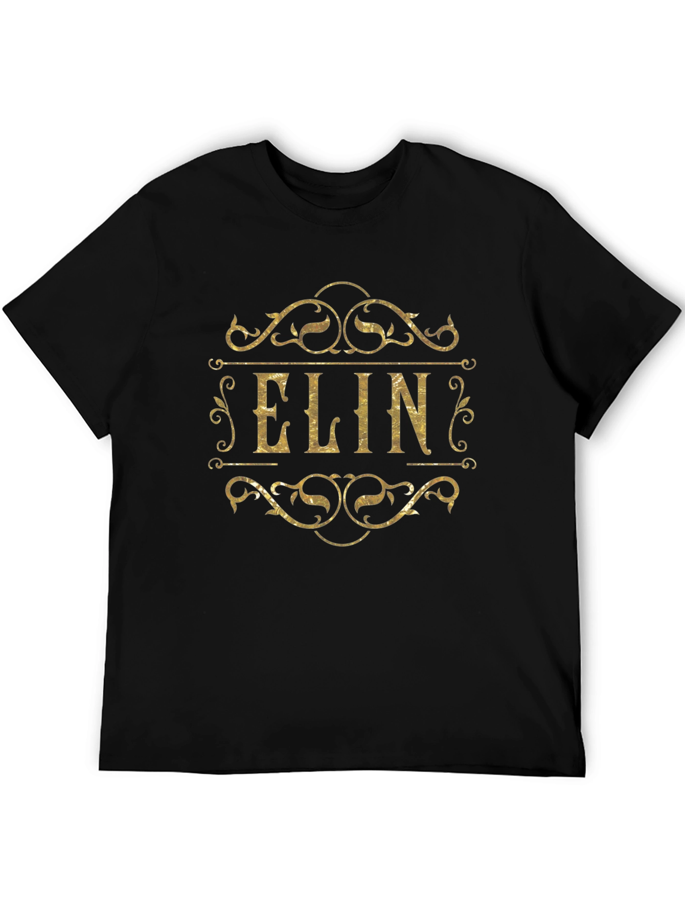 Custom ELIN Golden Script Black T-Shirt