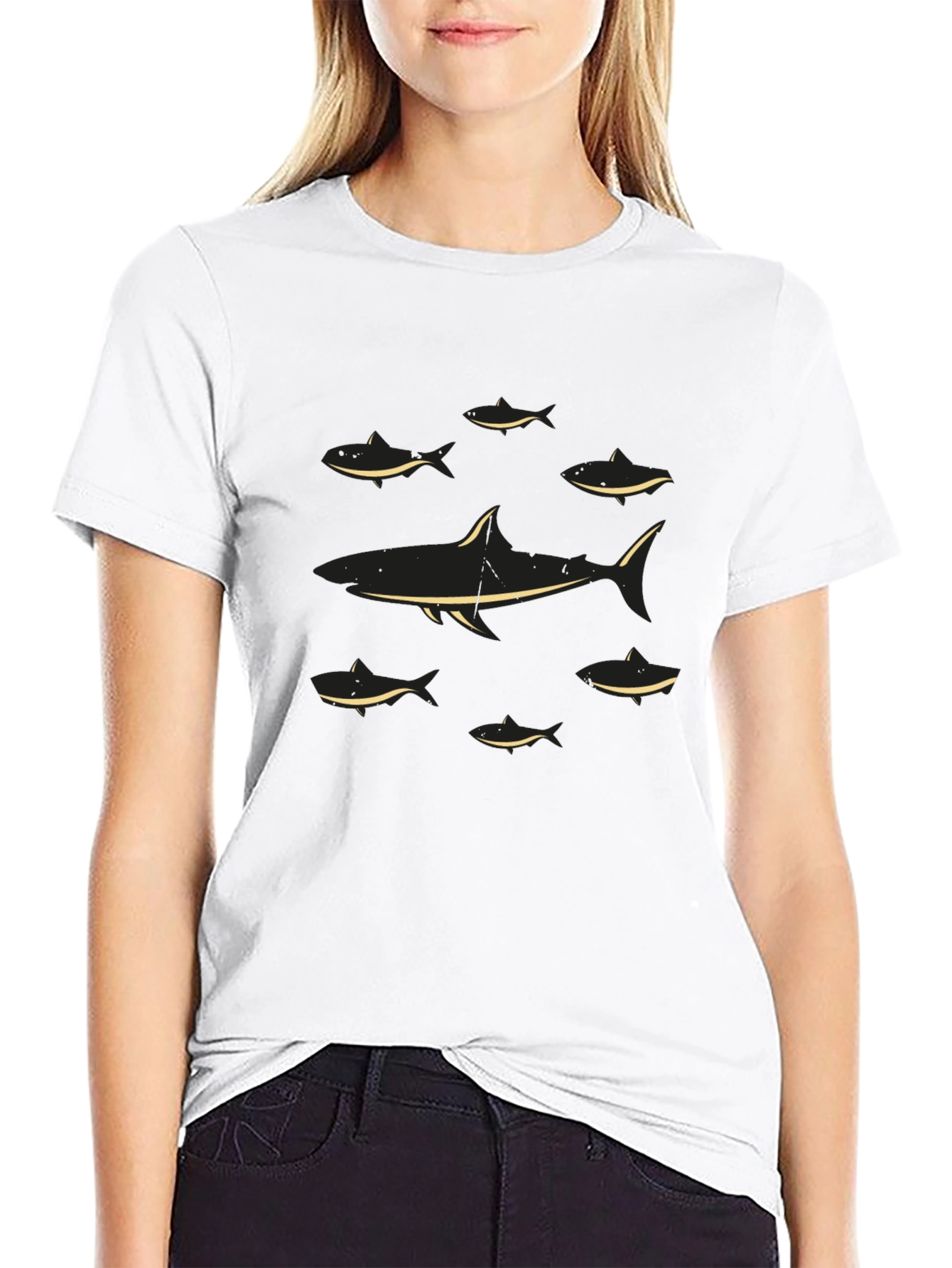 Shark Graphic Tee - Black Cotton T-Shirt
